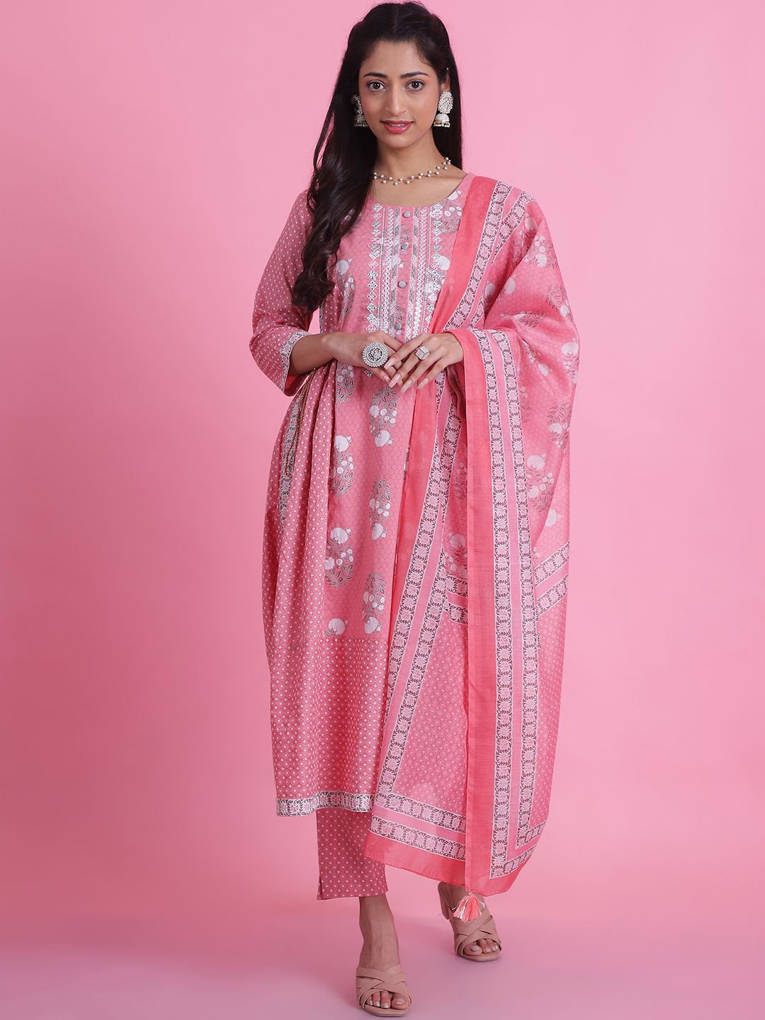 Anouk Women Ethnic Motifs Printed Mirror Work A-Line Kurta With Trousers & Dupatta, Pink
Anouk Women Ethnic Motifs Printed Mirror Work A-Line Kurta With Trousers & Dupatta, Pink