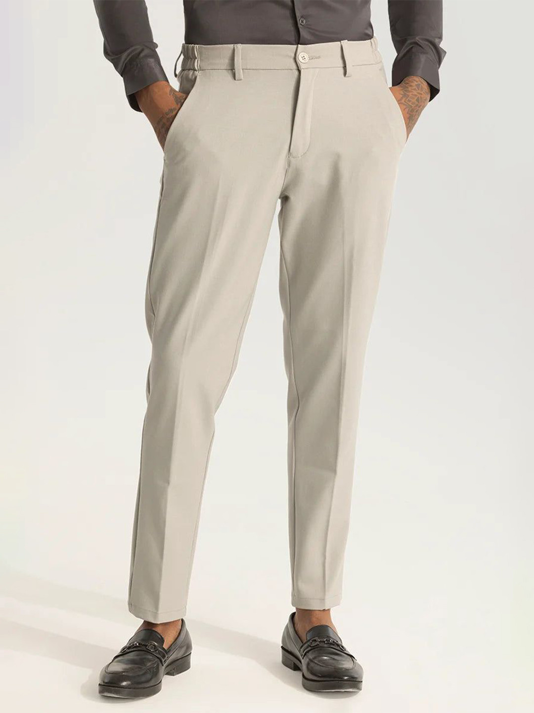 Snitch Men Classic Slim Fit Regular Trousers, Cream 
Snitch Men Classic Slim Fit Regular Trousers, Cream