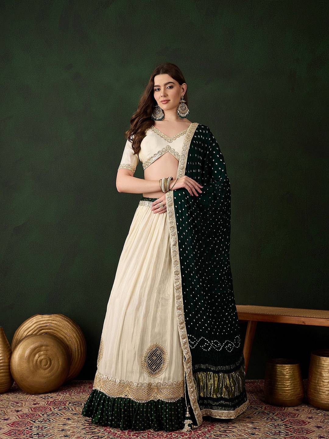 SHRINGARINI Ready to Wear Cotton V-Neck Lehenga & Unstitched Blouse With Dupatta, Off white
SHRINGARINI Ready to Wear Cotton V-Neck Lehenga & Unstitched Blouse With Dupatta, Off white