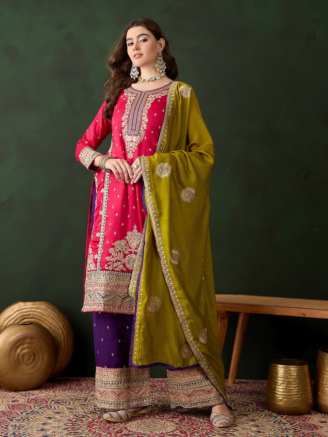 Miss Ethnik Women Ethnic Motifs Embroidered Thread Work Kurta with Palazzos & Dupatta, Pink
Miss Ethnik Women Ethnic Motifs Embroidered Thread Work Kurta with Palazzos & Dupatta, Pink