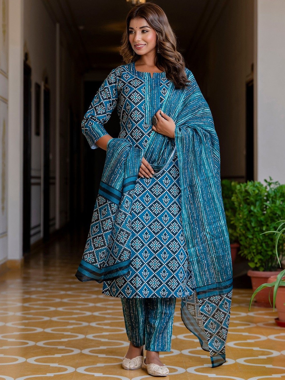 KALINI Women Ethnic Motifs Printed Regular Kurta with Trousers & Dupatta, Teal
KALINI Women Ethnic Motifs Printed Regular Kurta with Trousers & Dupatta, Teal