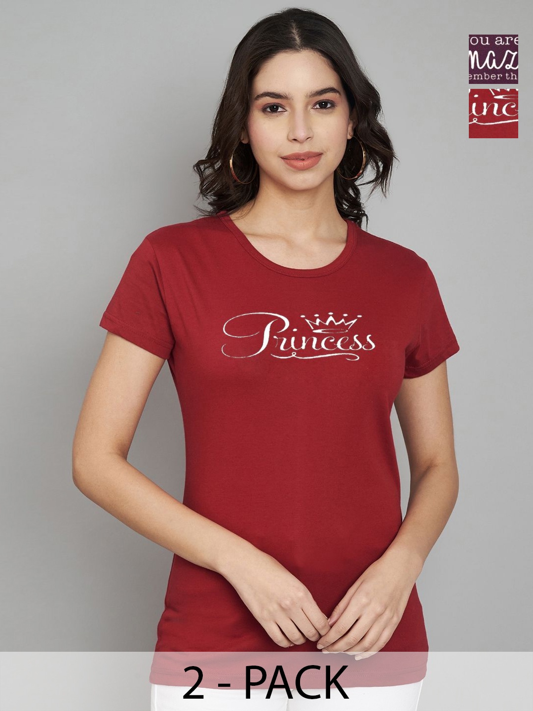 Trend Level Women Pack Of 2 Typography Printed Round Neck Cotton T-shirts, Maroon
Trend Level Women Pack Of 2 Typography Printed Round Neck Cotton T-shirts, Maroon
