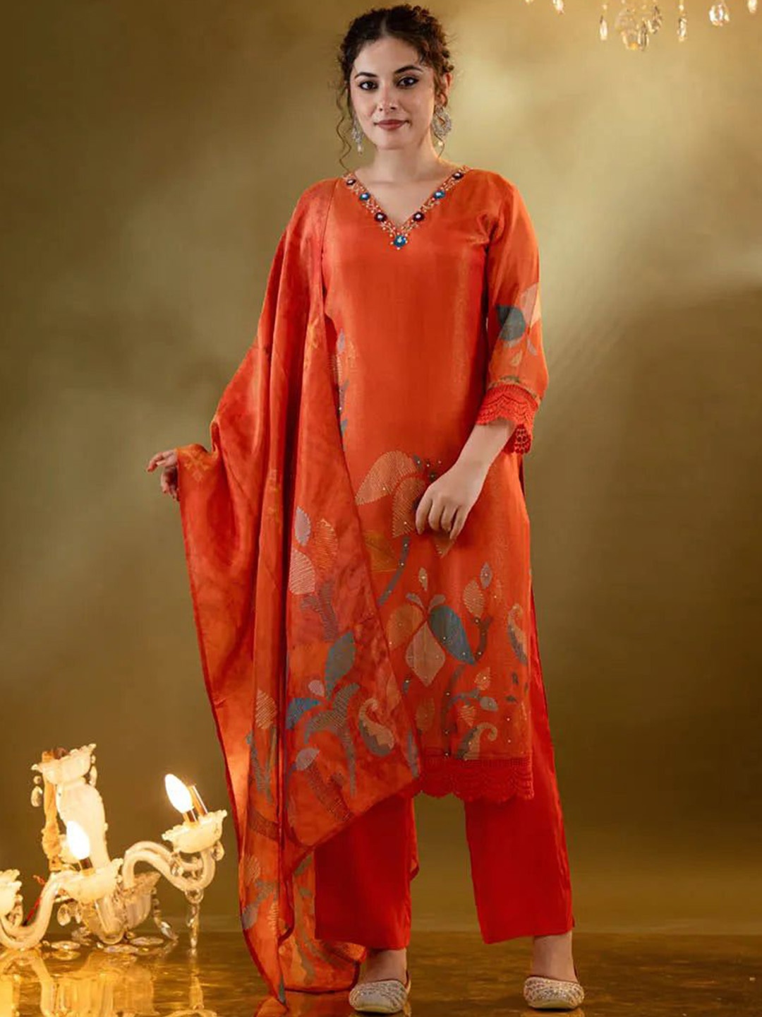 FASHION DWAR Women Floral Printed Regular Kurta with Trousers & With Dupatta, Orange
FASHION DWAR Women Floral Printed Regular Kurta with Trousers & With Dupatta, Orange