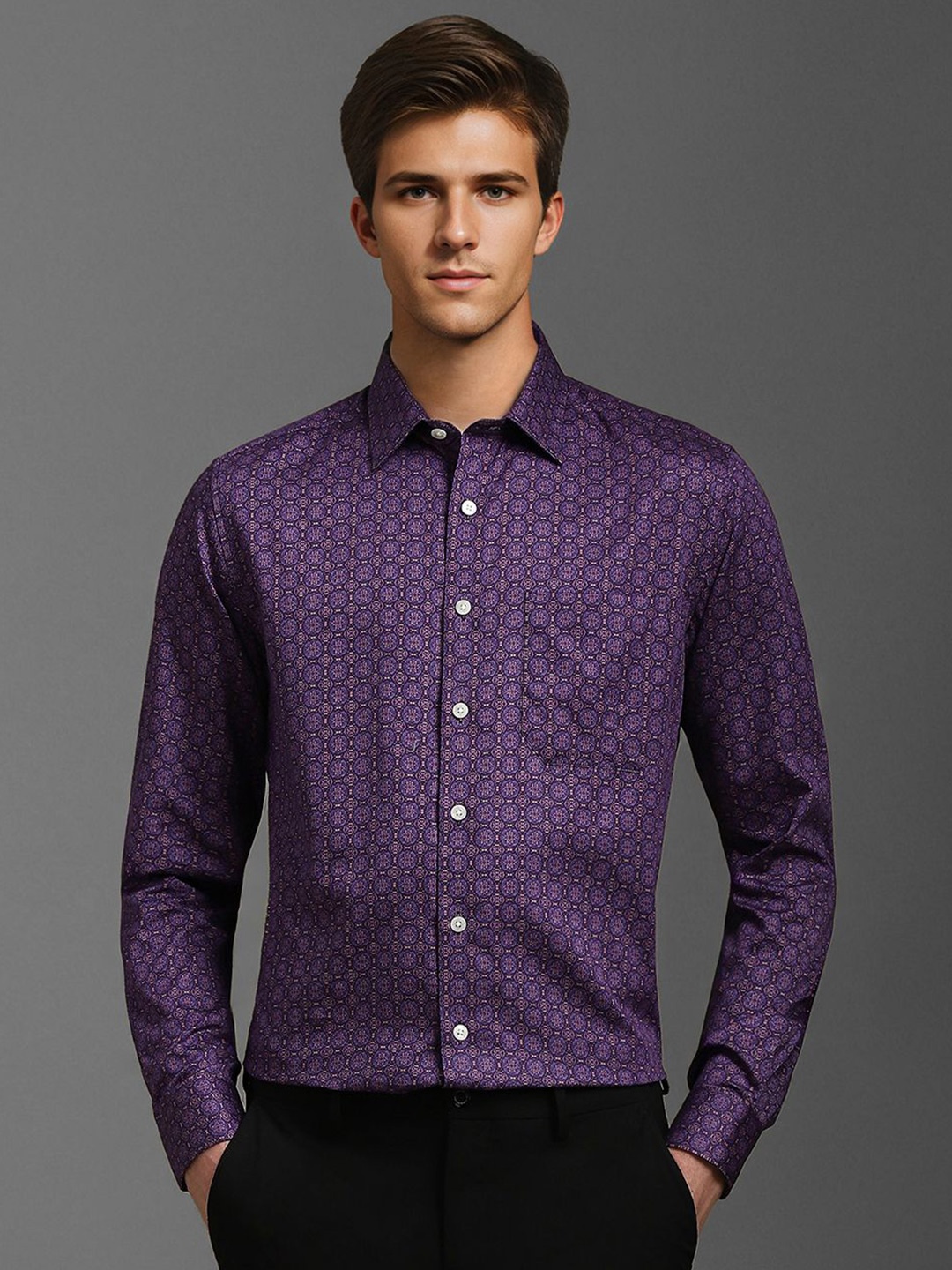 Louis Philippe Men Spread Collar Floral Printed Cotton Slim Fit Formal Shirt, Purple
Louis Philippe Men Spread Collar Floral Printed Cotton Slim Fit Formal Shirt, Purple