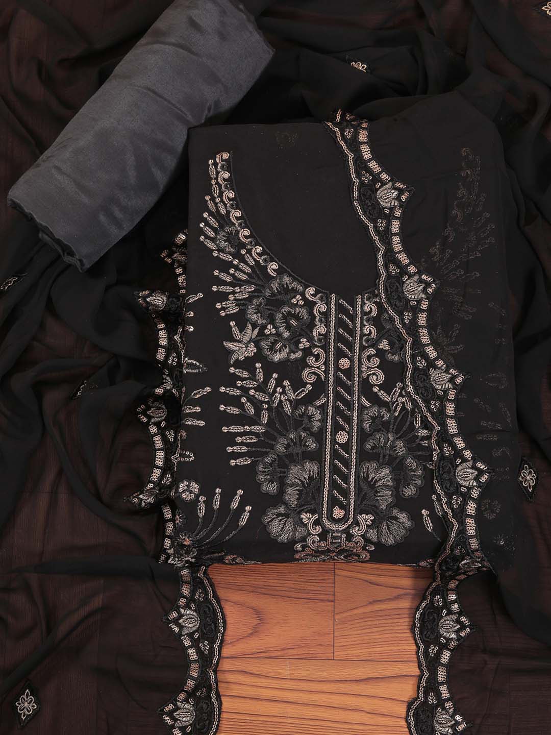Jaipur Kurti Zari Embroidered Poly Georgette Dress Material with Dupatta, Black
Jaipur Kurti Zari Embroidered Poly Georgette Dress Material with Dupatta, Black