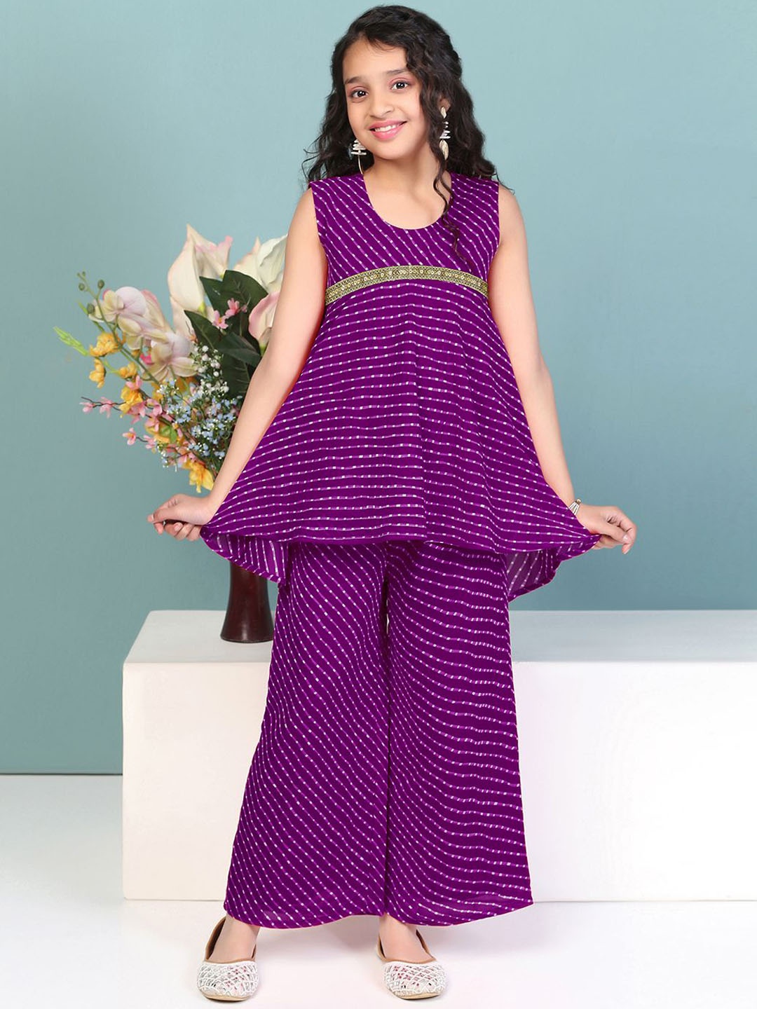BAESD Girls Leheriya Printed Round Neck Regular Georgette A-Line Kurta With Palazzo, Purple
BAESD Girls Leheriya Printed Round Neck Regular Georgette A-Line Kurta With Palazzo, Purple
