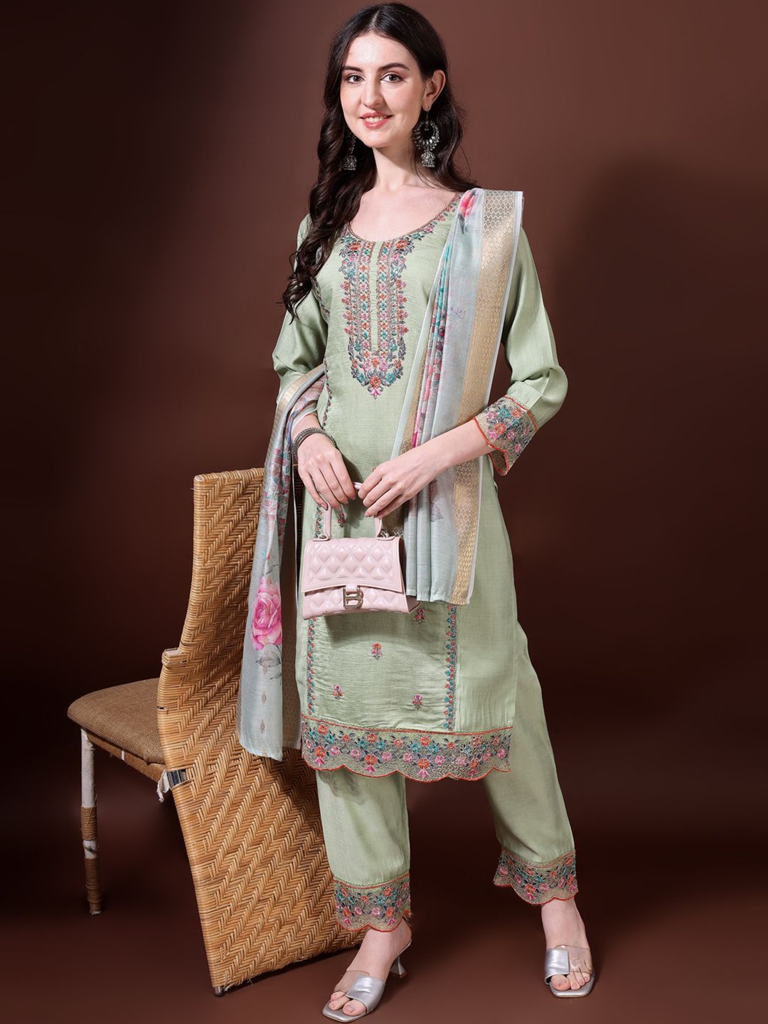 Ziva Fashion Women Ethnic Motifs Embroidered Regular Kurta with Trousers & With Dupatta, Green
Ziva Fashion Women Ethnic Motifs Embroidered Regular Kurta with Trousers & With Dupatta, Green