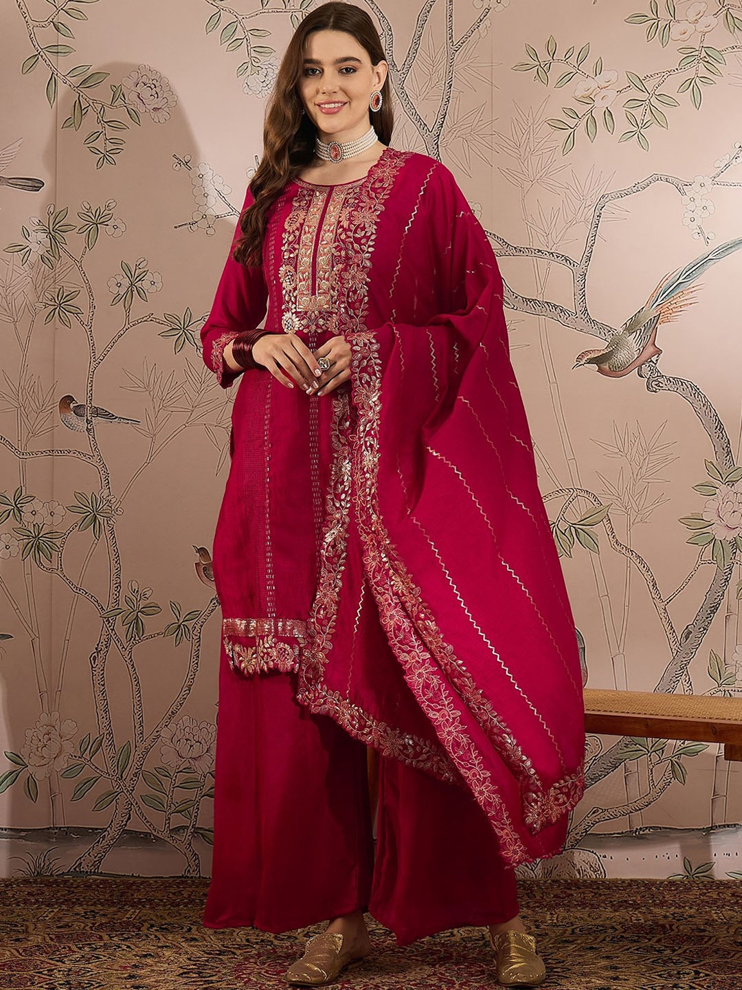 Miss Ethnik Women Ethnic Motifs Embroidered Thread Work Kurta with Palazzos & With Dupatta, Pink
Miss Ethnik Women Ethnic Motifs Embroidered Thread Work Kurta with Palazzos & With Dupatta, Pink