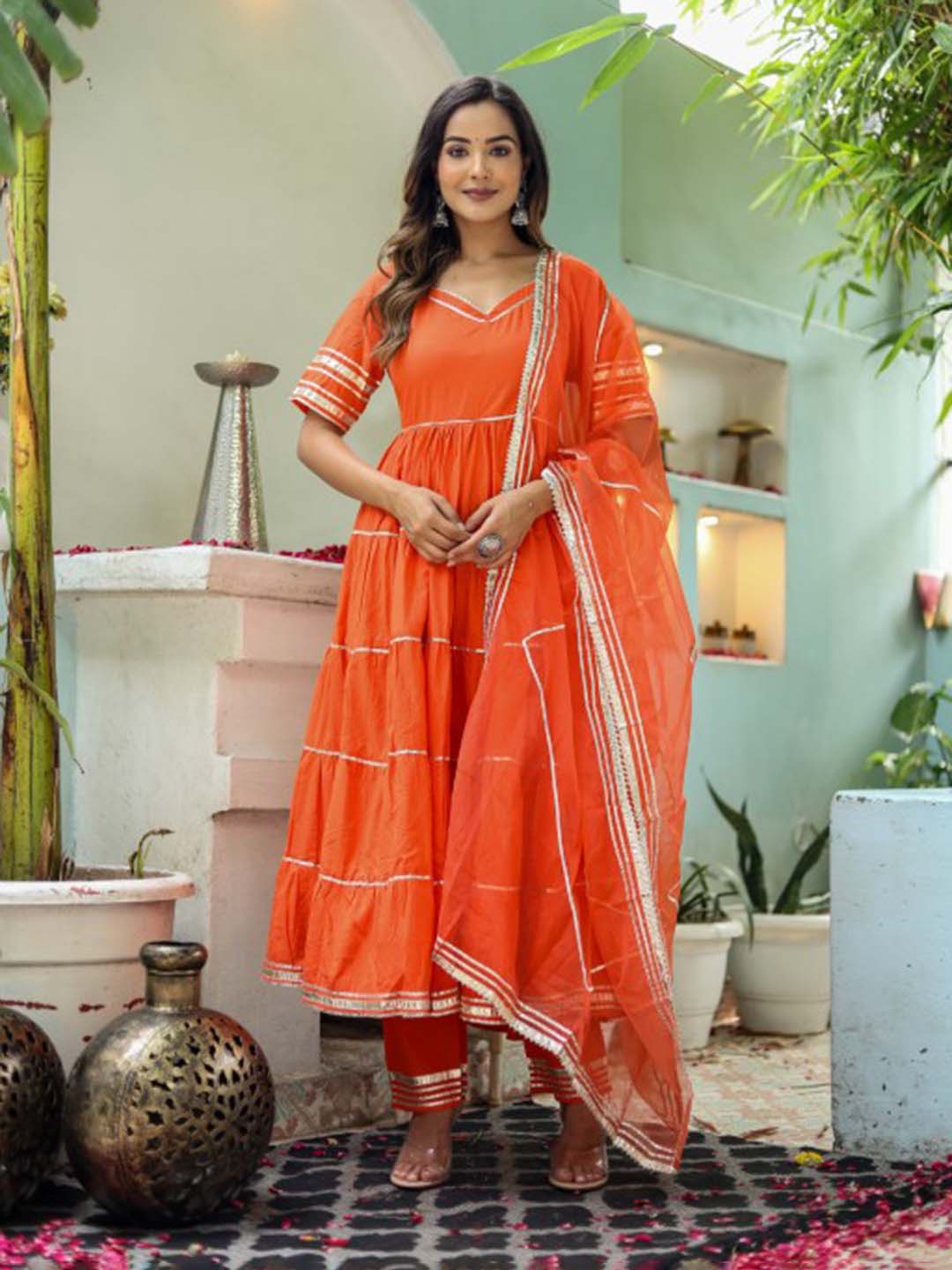 Chandbaali Women Striped Regular Pure Cotton Kurta with Trousers & With Dupatta, Orange
Chandbaali Women Striped Regular Pure Cotton Kurta with Trousers & With Dupatta, Orange