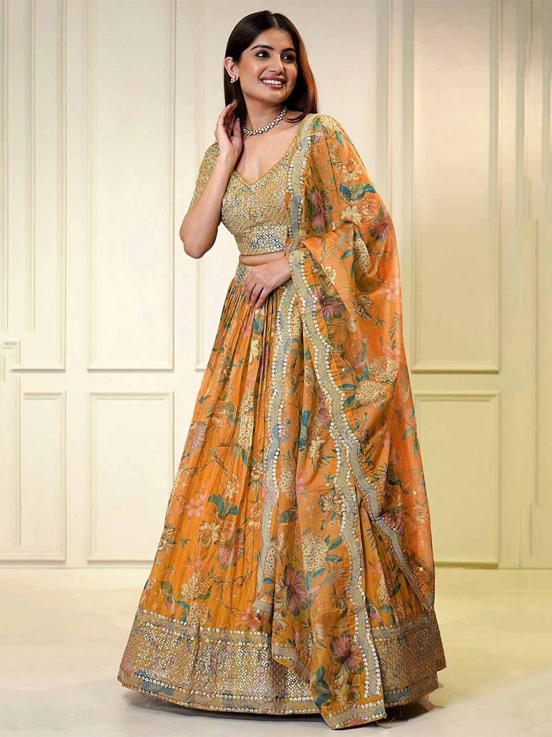 JIHU CULTURE Embroidered Semi-Stitched Lehenga & Unstitched Blouse With Dupatta, Orange
JIHU CULTURE Embroidered Semi-Stitched Lehenga & Unstitched Blouse With Dupatta, Orange