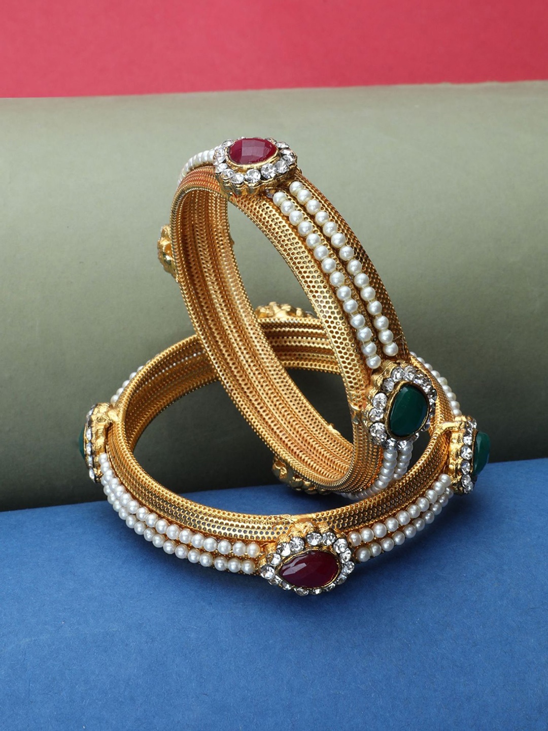 ANIKAS CREATION Set Of 2 Gold-Plated American Diamond Stones-Studded & Beaded Bangles
ANIKAS CREATION Set Of 2 Gold-Plated American Diamond Stones-Studded & Beaded Bangles