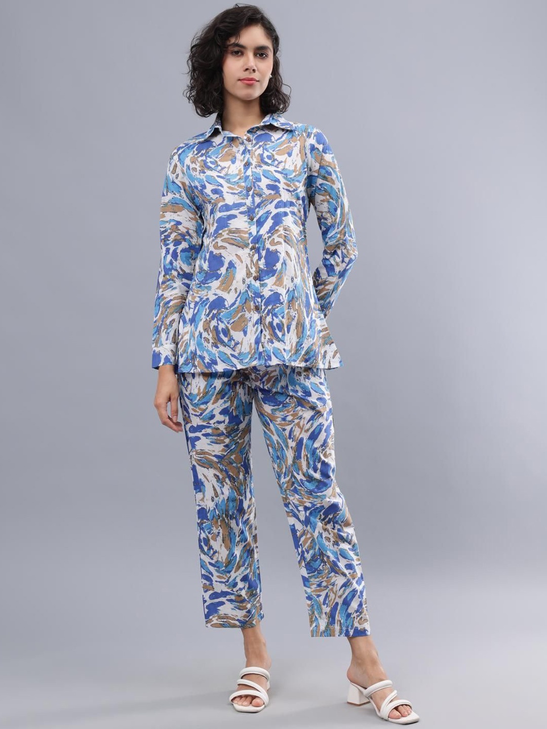 CORDSET Abstract Printed Shirt Collar Three-Quarter Sleeves Pure Cotton Shirt With Trouser, Off white
CORDSET Abstract Printed Shirt Collar Three-Quarter Sleeves Pure Cotton Shirt With Trouser, Off white