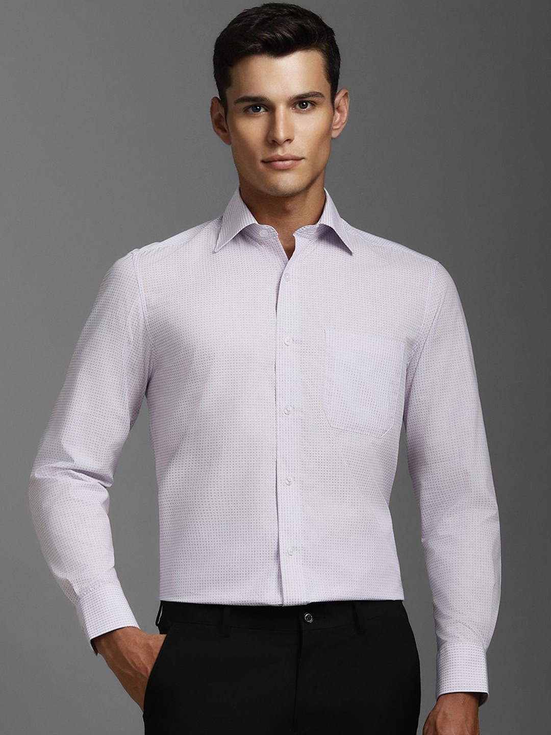 Louis Philippe Men Classic Cutaway Collar Geometric Printed Cotton Formal Shirt, White
Louis Philippe Men Classic Cutaway Collar Geometric Printed Cotton Formal Shirt, White