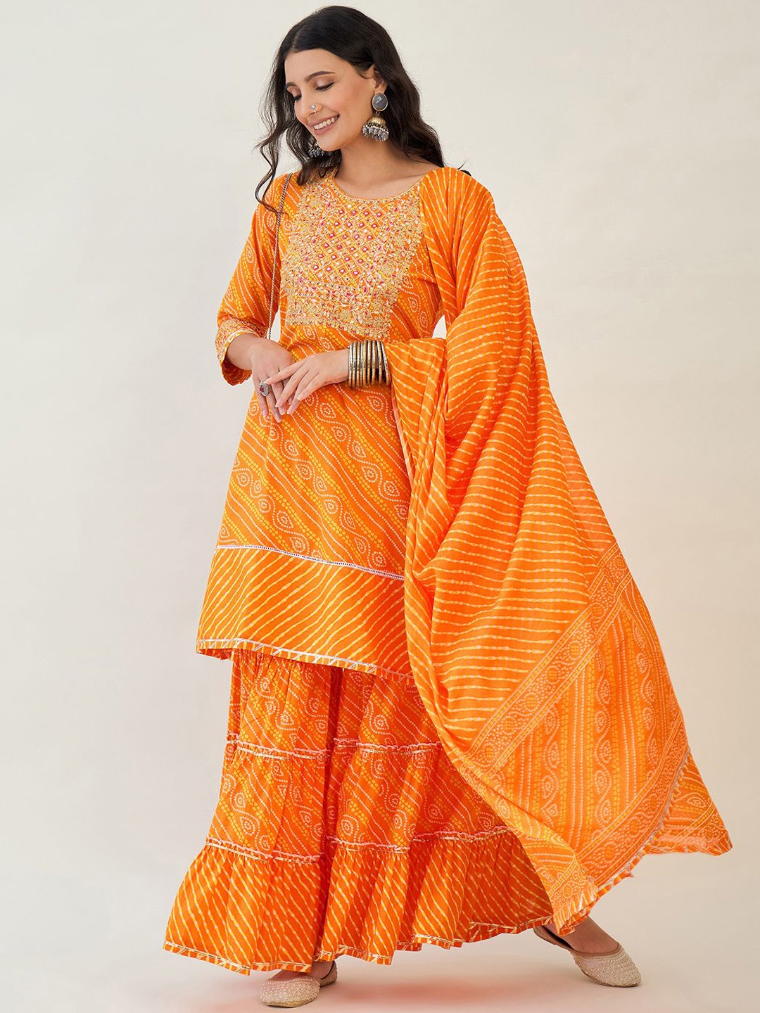 Anouk Women Bandhani Embroidered Regular Pure Cotton Kurta with Sharara & With Dupatta, Orange
Anouk Women Bandhani Embroidered Regular Pure Cotton Kurta with Sharara & With Dupatta, Orange