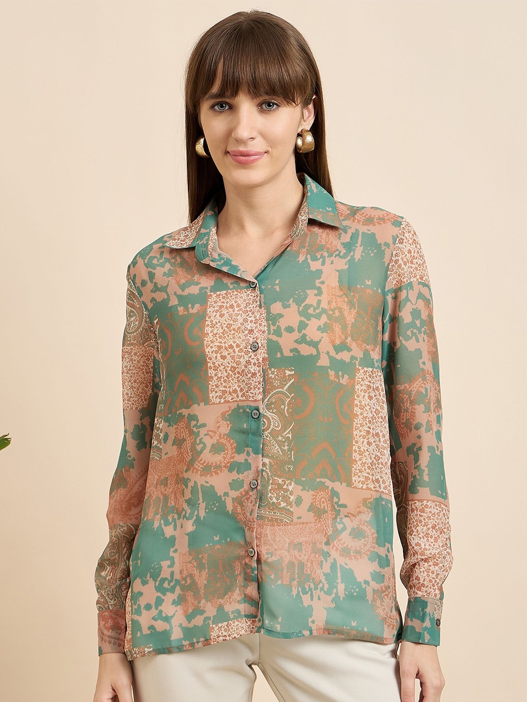 Mast & Harbour Women Relaxed Spread Collar Abstract Printed Crepe Casual Shirt, Green
Mast & Harbour Women Relaxed Spread Collar Abstract Printed Crepe Casual Shirt, Green
