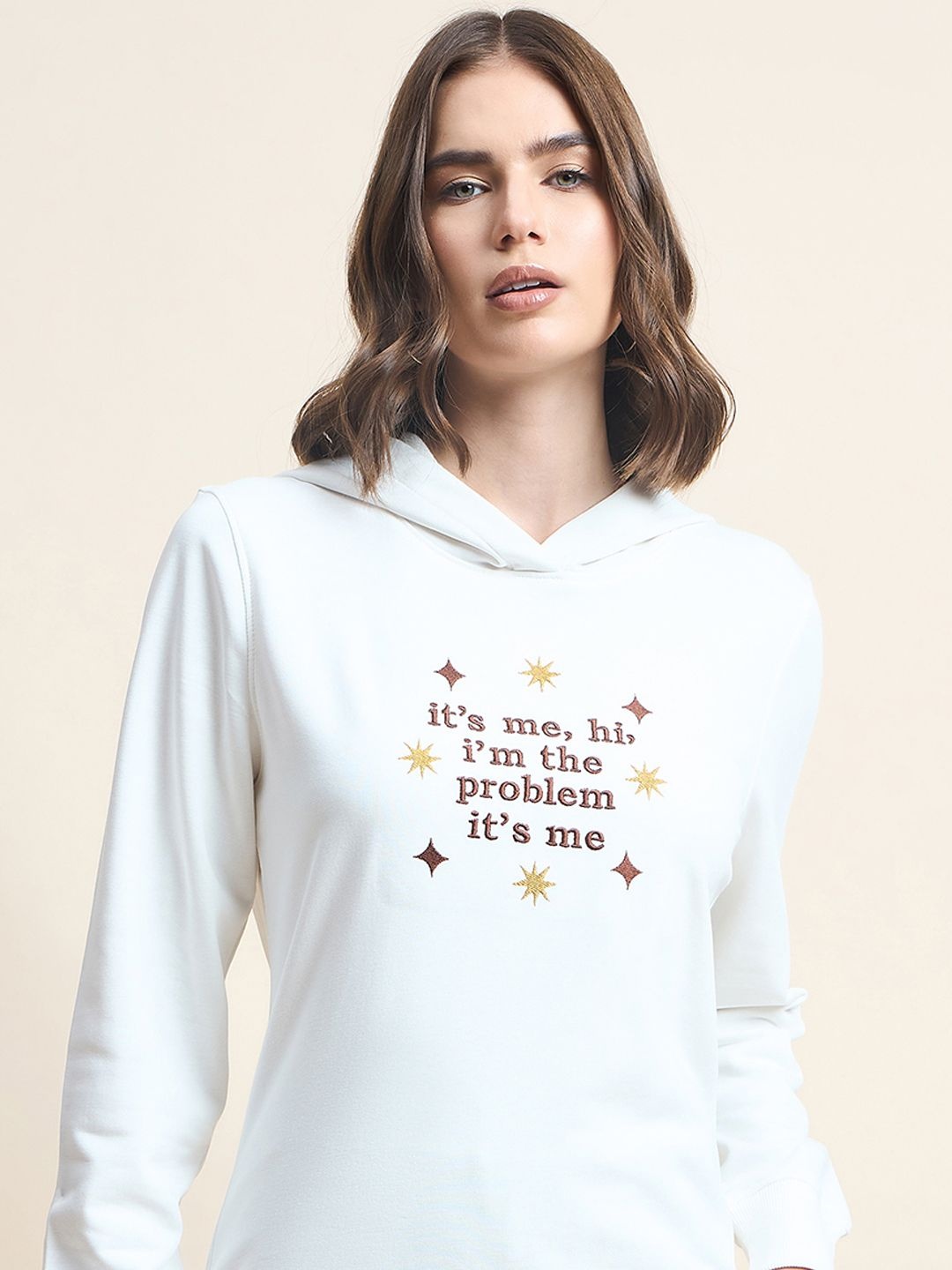 98 Degree North Women Typography Embroidered Hood Cotton Pullover Sweatshirt, Off white
98 Degree North Women Typography Embroidered Hood Cotton Pullover Sweatshirt, Off white