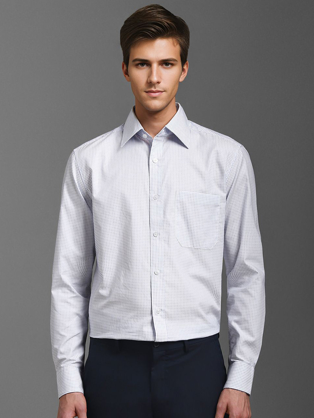 Louis Philippe Men Classic Cutaway Collar Geometric Printed Cotton Formal Shirt, White
Louis Philippe Men Classic Cutaway Collar Geometric Printed Cotton Formal Shirt, White