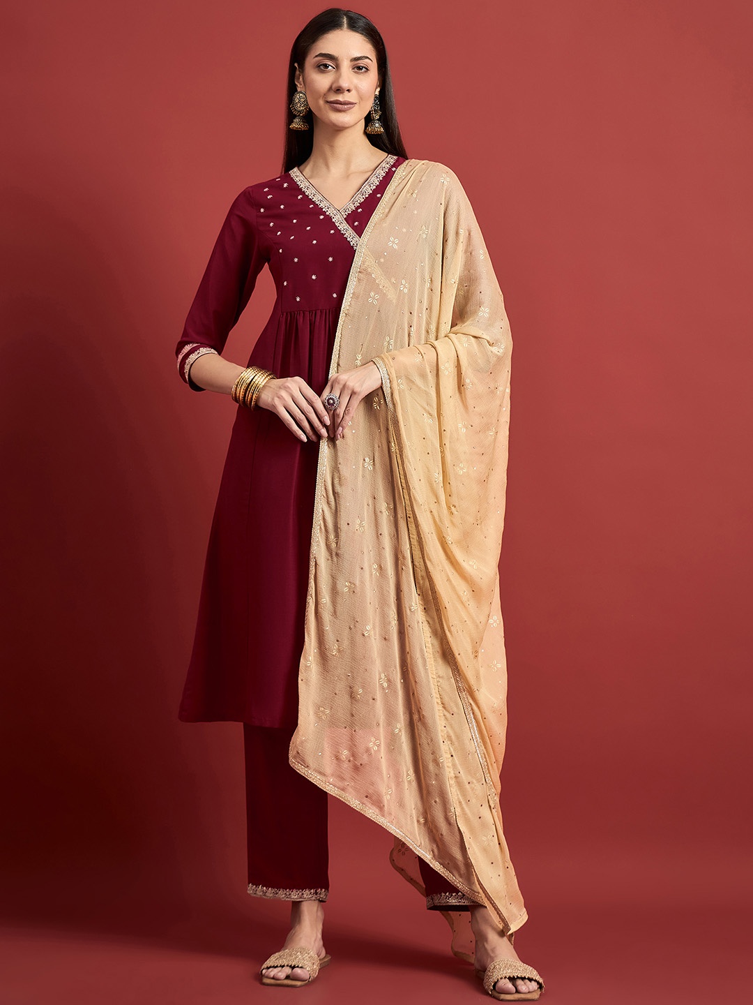 all about you Women Embroidered Thread Work Kurta with Trousers & With Dupatta, Maroon
all about you Women Embroidered Thread Work Kurta with Trousers & With Dupatta, Maroon