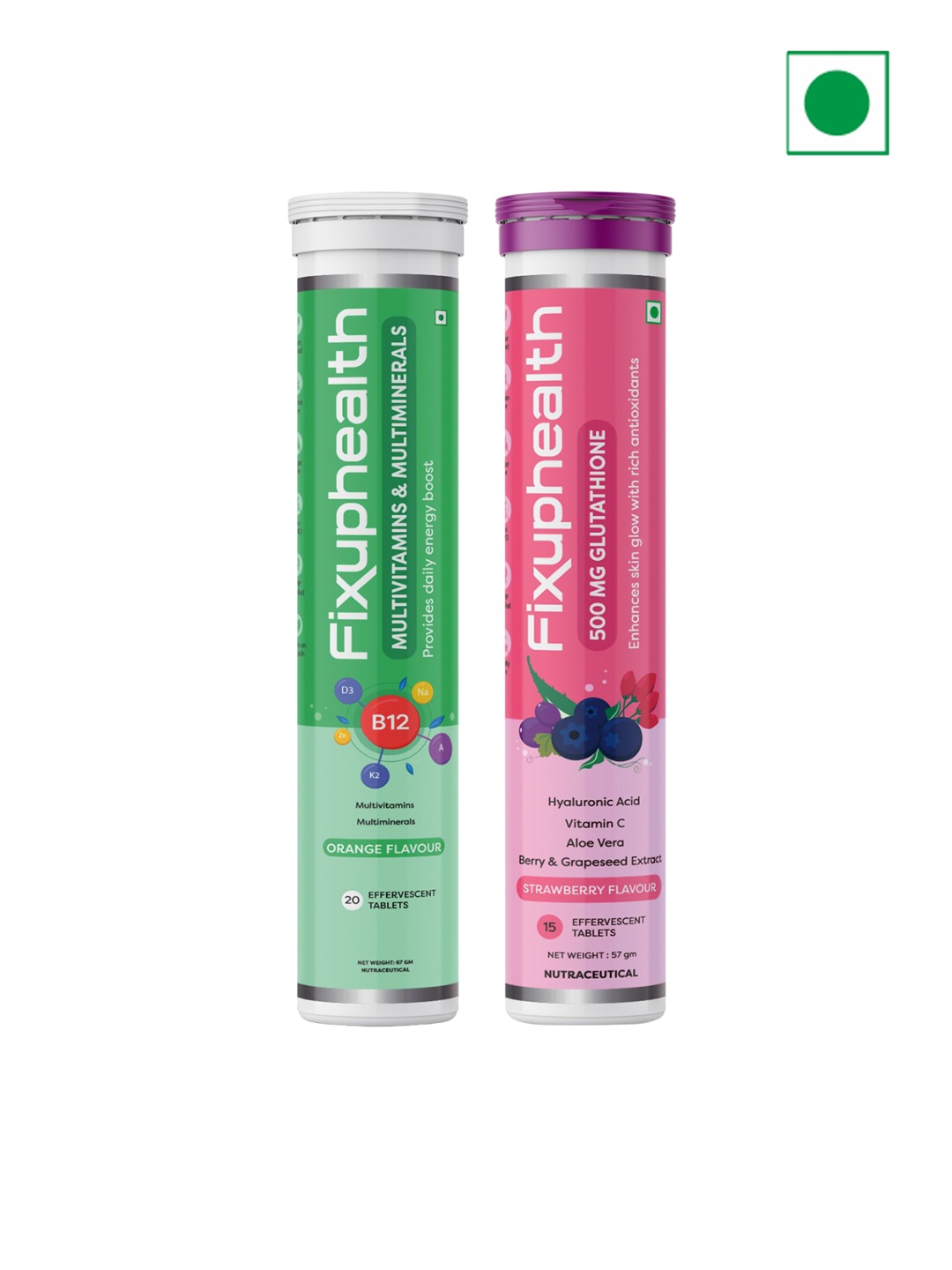 Fixuphealth Multivitamins Multimineral-20 Tablet Immunity & Glutathione Vit C-15 Tablets, Green
Fixuphealth Multivitamins Multimineral-20 Tablet Immunity & Glutathione Vit C-15 Tablets, Green