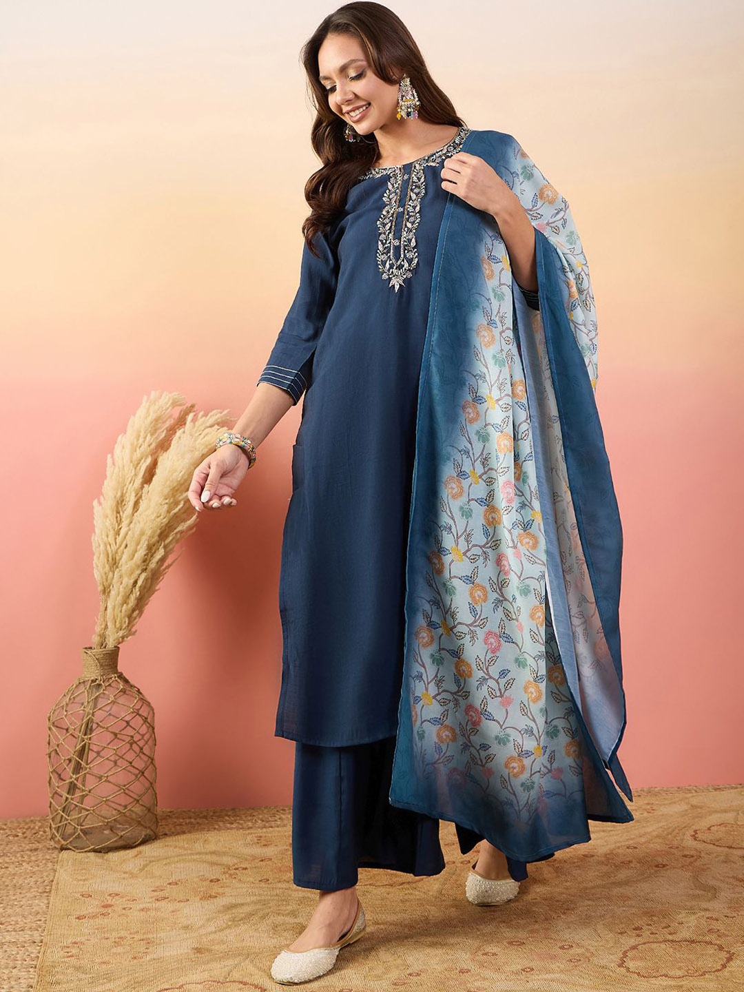 Krimmple Women Ombre Yoke Design Regular Pure Silk Kurta with Palazzos & With Dupatta, Blue
Krimmple Women Ombre Yoke Design Regular Pure Silk Kurta with Palazzos & With Dupatta, Blue