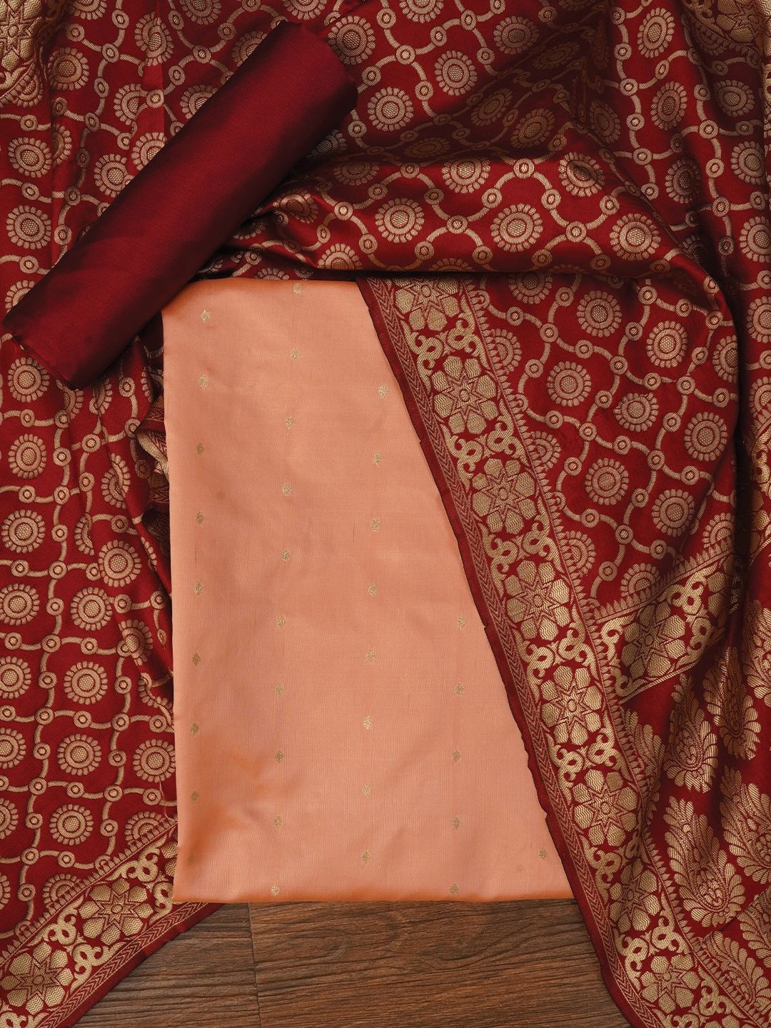 Jaipur Kurti Women Ethnic Motifs Woven Design Zari Dress Material With Dupatta, Maroon
Jaipur Kurti Women Ethnic Motifs Woven Design Zari Dress Material With Dupatta, Maroon