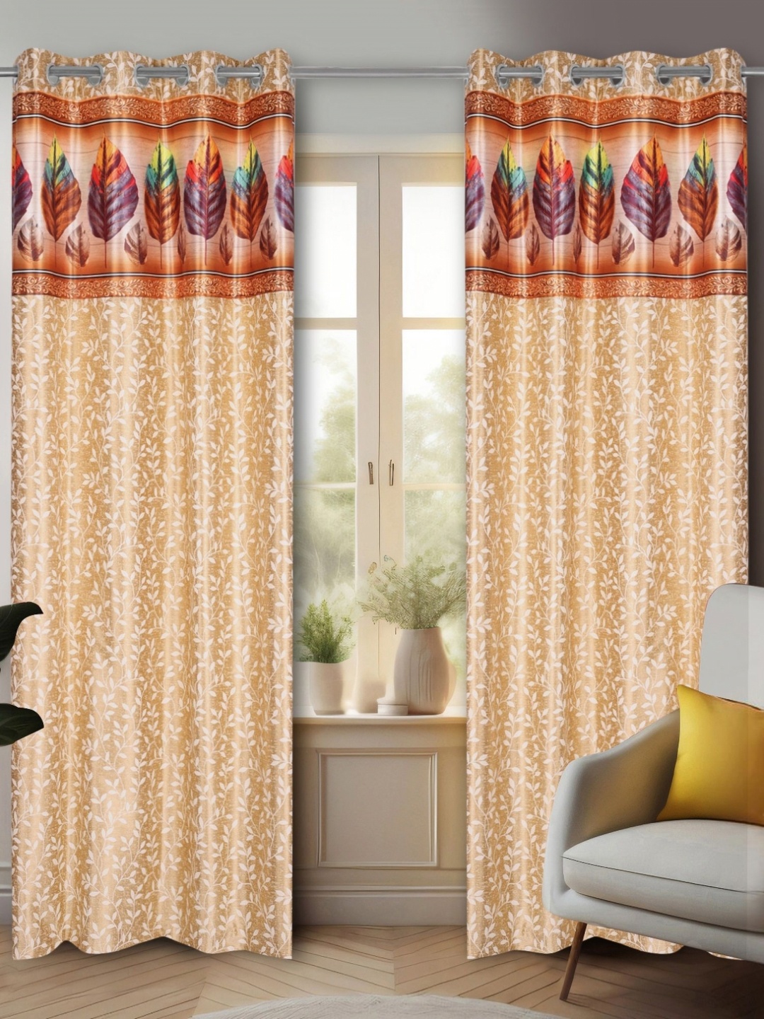 REYANSH DECOR Peach-Coloured & White 2 Pieces Floral Room Darkening Long Door Curtains
REYANSH DECOR Peach-Coloured & White 2 Pieces Floral Room Darkening Long Door Curtains