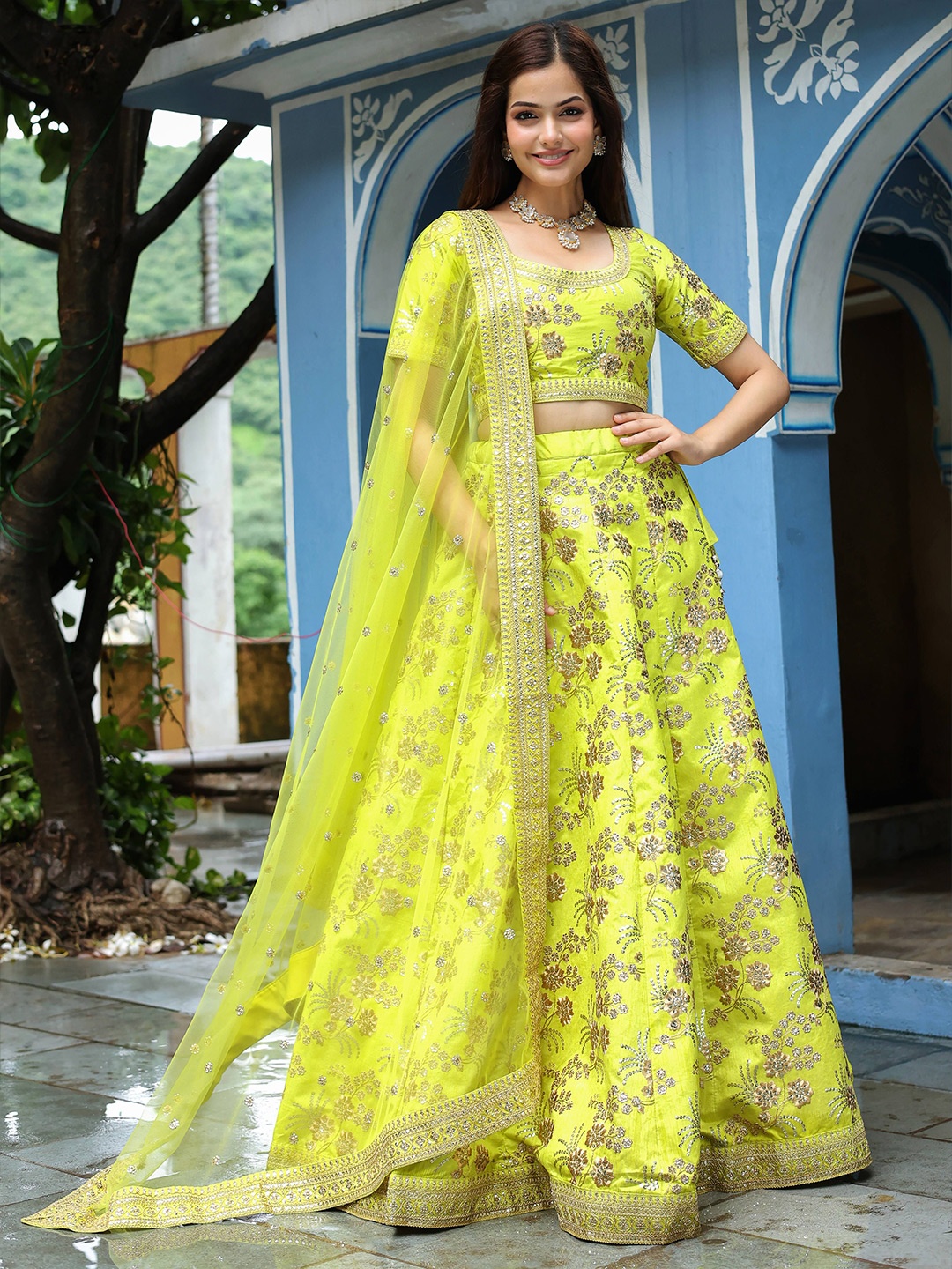 FABPIXEL Women Embroidered Semi-Stitched Lehenga & Unstitched Blouse With Dupatta, Lime green
FABPIXEL Women Embroidered Semi-Stitched Lehenga & Unstitched Blouse With Dupatta, Lime green