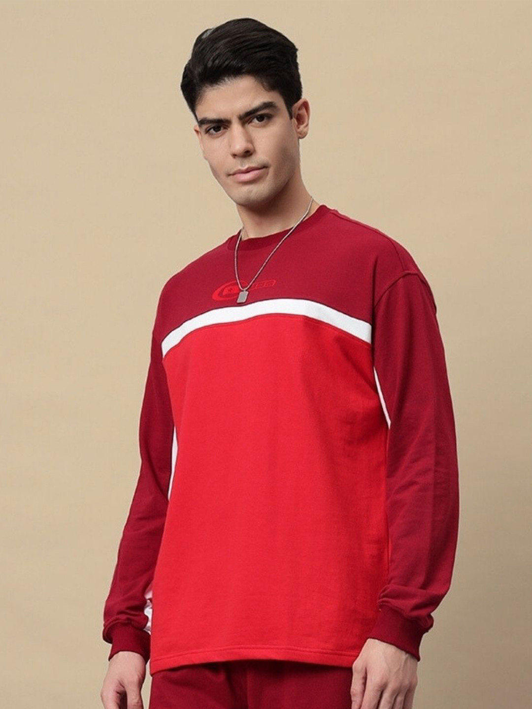 WEARDUDS Men Colourblocked Round Neck Cotton Pullover Sweatshirt, Red
WEARDUDS Men Colourblocked Round Neck Cotton Pullover Sweatshirt, Red
