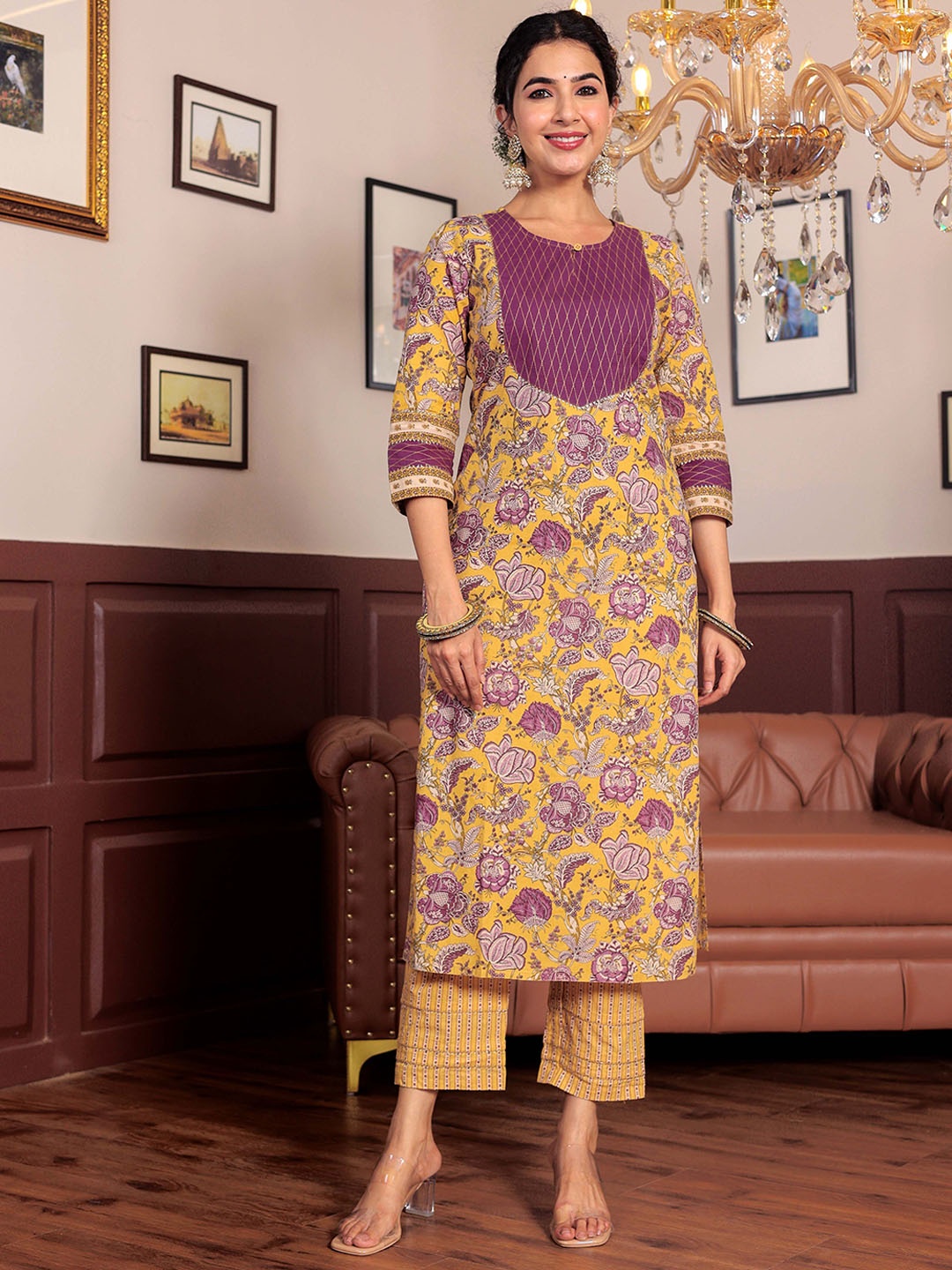 GULAB CHAND TRENDS Ethnic Motifs Printed Regular Pure Cotton Straight Kurta with Trousers, Yellow
GULAB CHAND TRENDS Ethnic Motifs Printed Regular Pure Cotton Straight Kurta with Trousers, Yellow