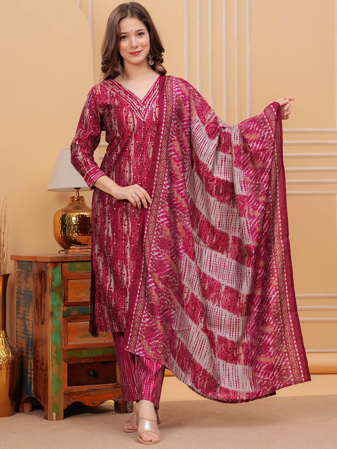 MILAAV Ethnic Motifs Printed Mirror Work Pure Cotton Straight Kurta with Trouser & Dupatta, Red
MILAAV Ethnic Motifs Printed Mirror Work Pure Cotton Straight Kurta with Trouser & Dupatta, Red