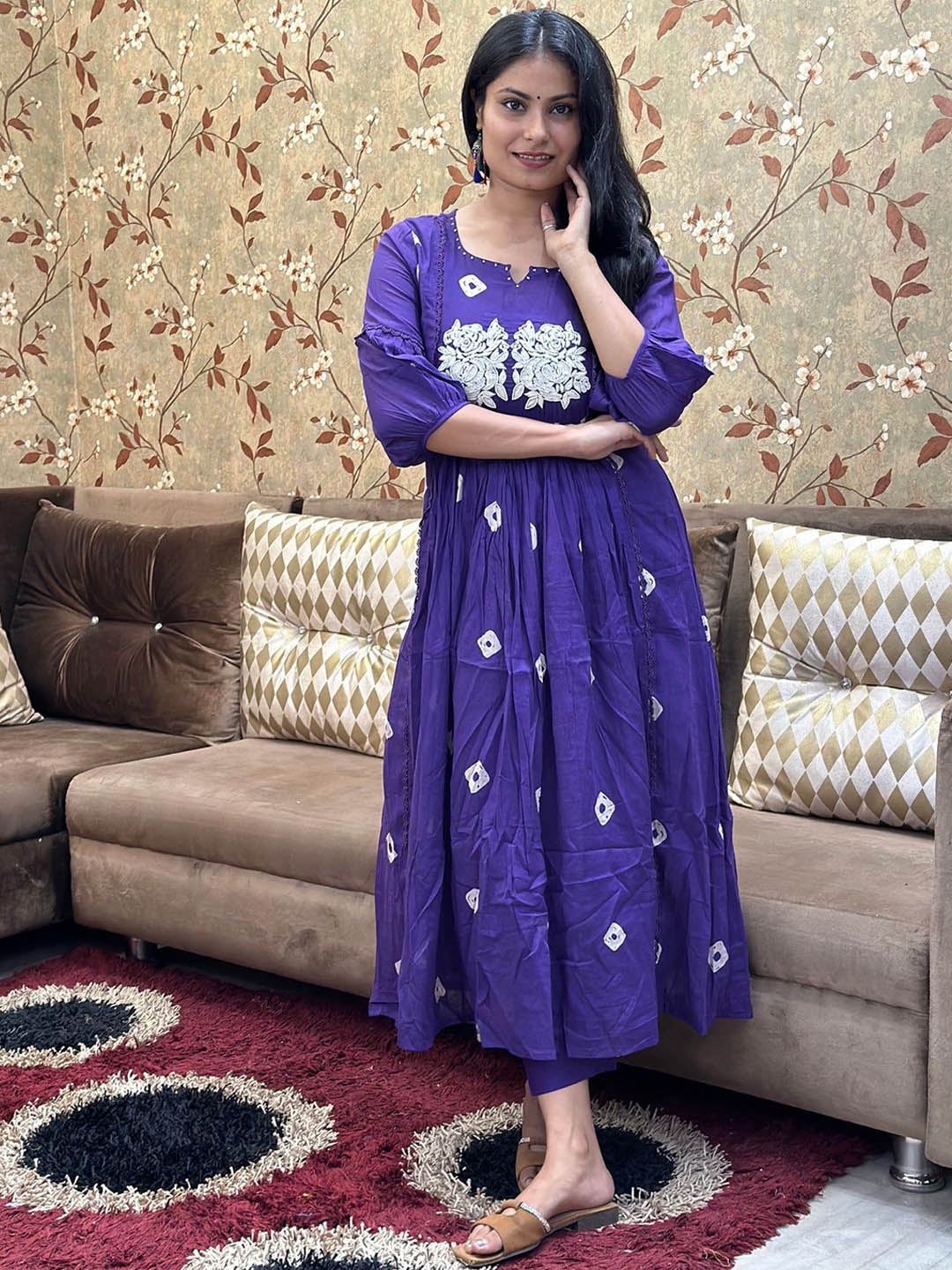 GoSriKi Floral Embroidered Round Neck Three-Quarter Sleeves Kurta With Trouser, Purple
GoSriKi Floral Embroidered Round Neck Three-Quarter Sleeves Kurta With Trouser, Purple