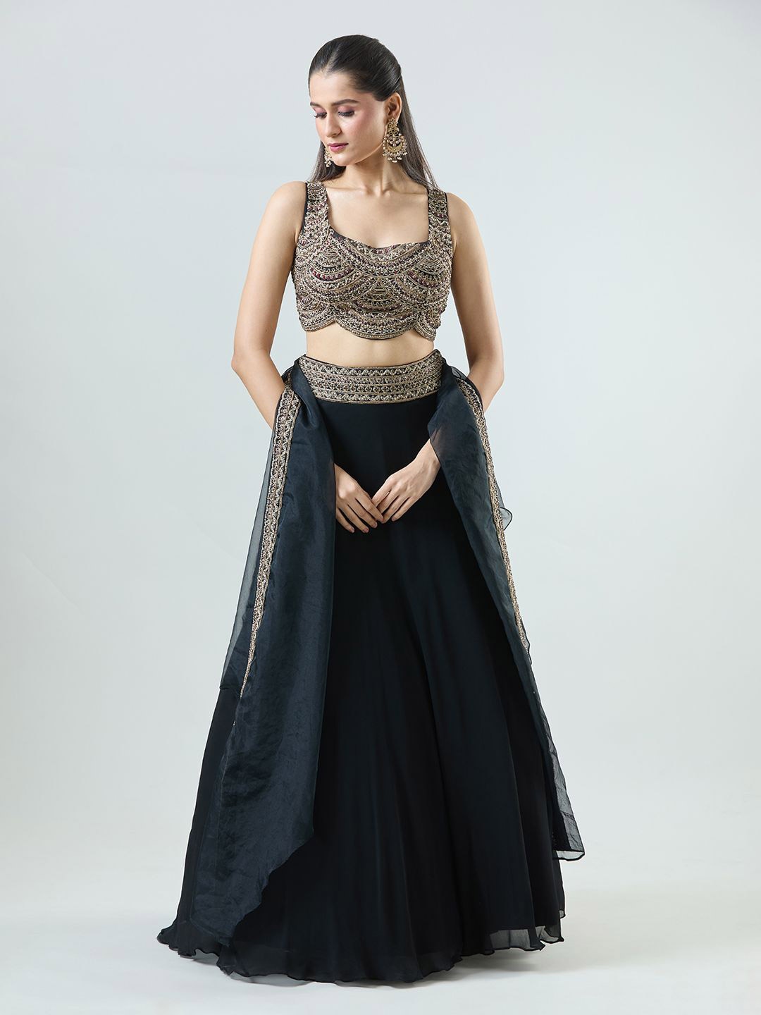 Samyukta Singhania Women Embroidered Ready to Wear Lehenga & Blouse With Dupatta, Black
Samyukta Singhania Women Embroidered Ready to Wear Lehenga & Blouse With Dupatta, Black