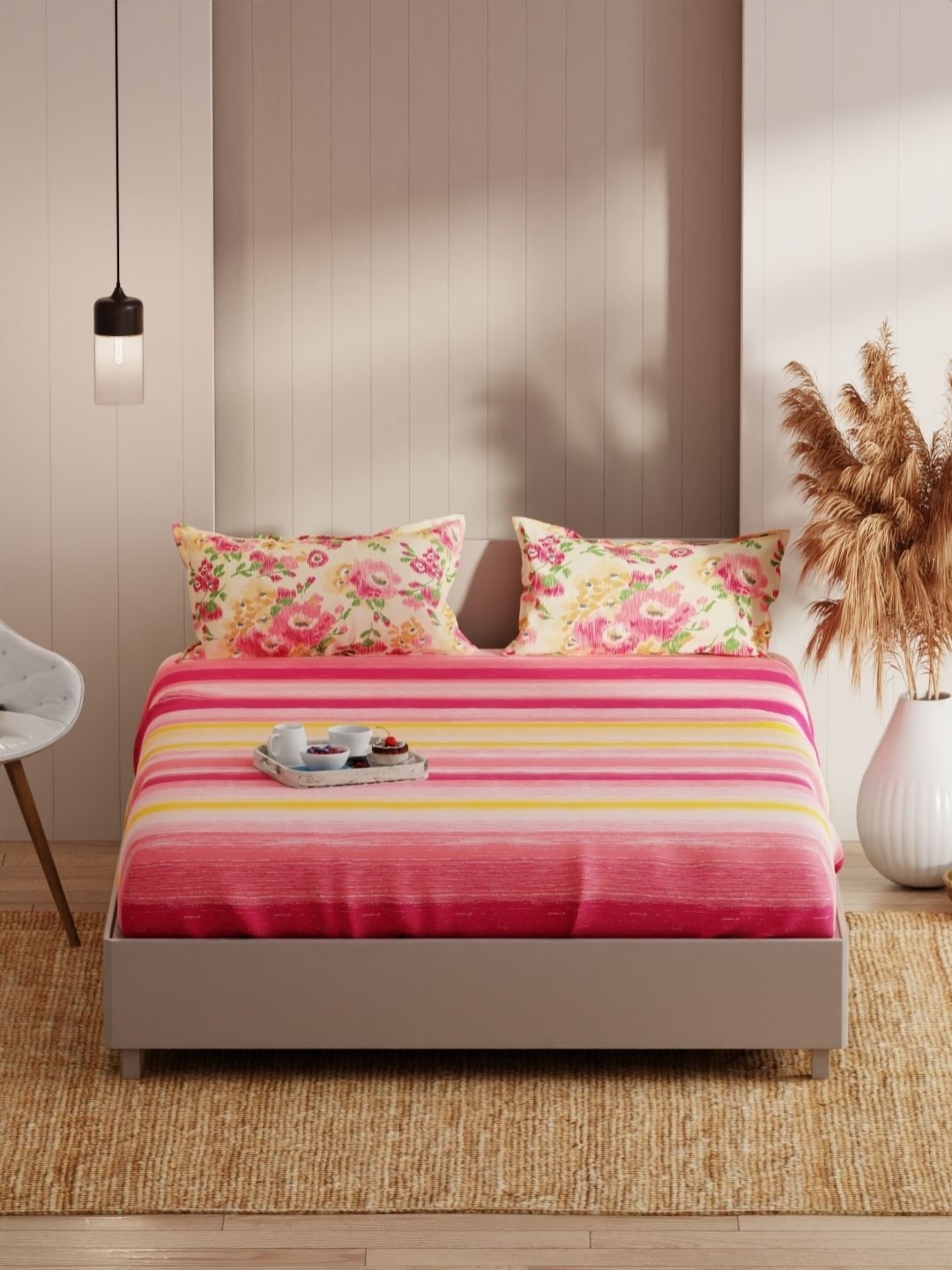 KOPA Pink & Beige Striped Microfiber 152 TC Queen Bedsheet with 2 Pillow Covers 2.3 x 2.6m
KOPA Pink & Beige Striped Microfiber 152 TC Queen Bedsheet with 2 Pillow Covers 2.3 x 2.6m