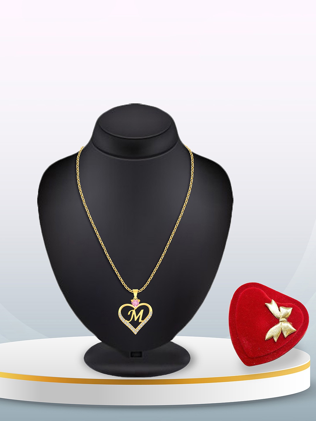 Heer Collection Gold-Plated Stainless Steel CZ M Letter Heart Shaped Pendant With Chain
Heer Collection Gold-Plated Stainless Steel CZ M Letter Heart Shaped Pendant With Chain