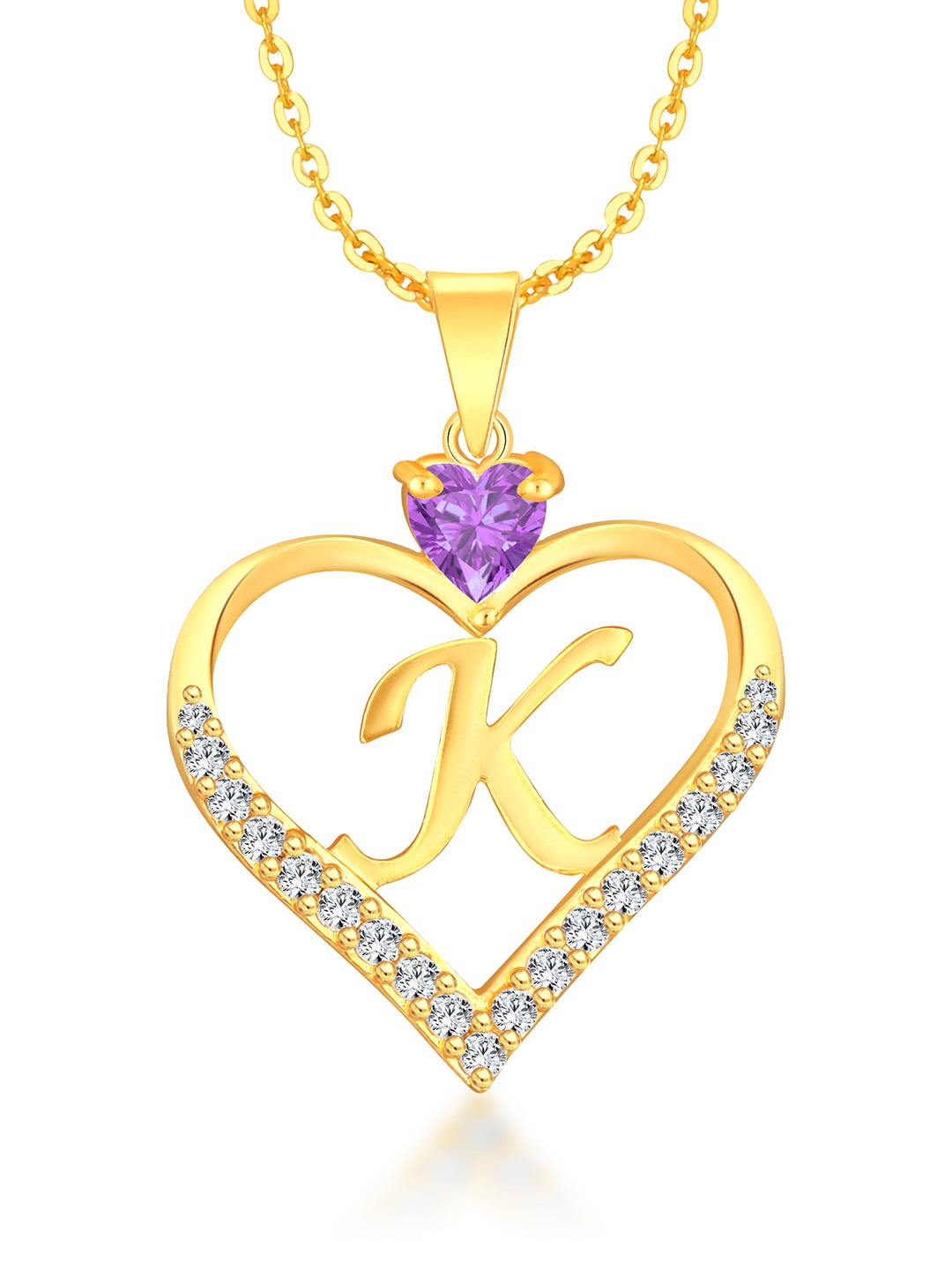 Heer Collection Gold-Plated Stainless Steel CZ K Letter Heart Shaped Pendant With Chain
Heer Collection Gold-Plated Stainless Steel CZ K Letter Heart Shaped Pendant With Chain