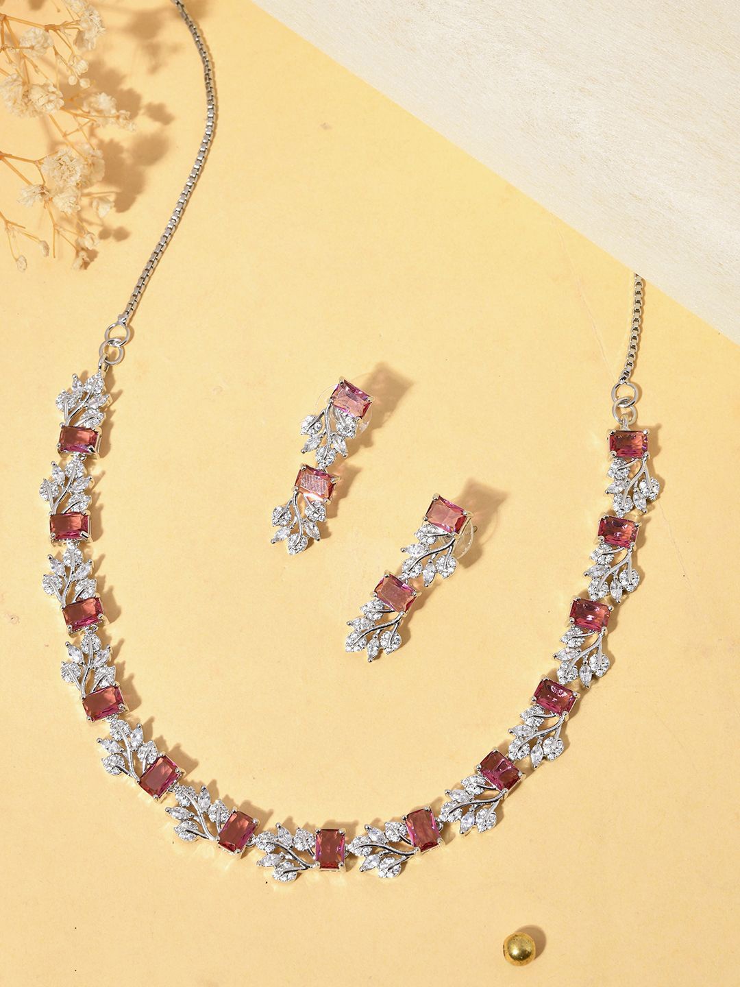 Silvermerc Designs Silver-Plated American Diamond-Studded Necklace & Earrings
Silvermerc Designs Silver-Plated American Diamond-Studded Necklace & Earrings