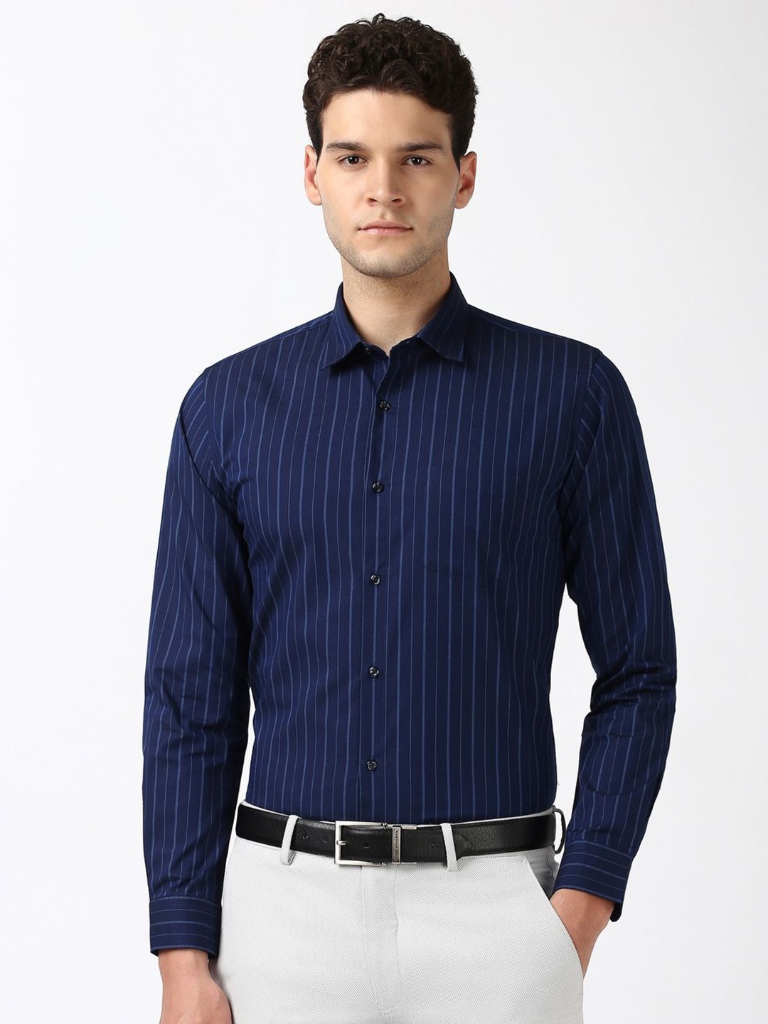 Peter England Men Spread Collar Vertical Striped Cotton Slim Fit Formal Shirt, Navy blue
Peter England Men Spread Collar Vertical Striped Cotton Slim Fit Formal Shirt, Navy blue