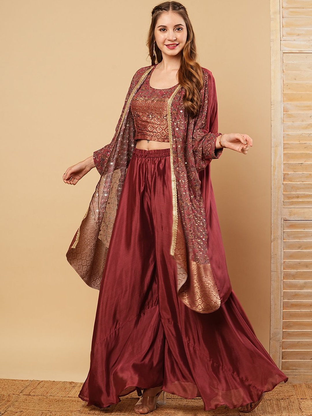 Envy Me by FASHOR Woven Design Round Neck Sleeveless Top With Palazzo & Embroidered Shrug, Rust
Envy Me by FASHOR Woven Design Round Neck Sleeveless Top With Palazzo & Embroidered Shrug, Rust