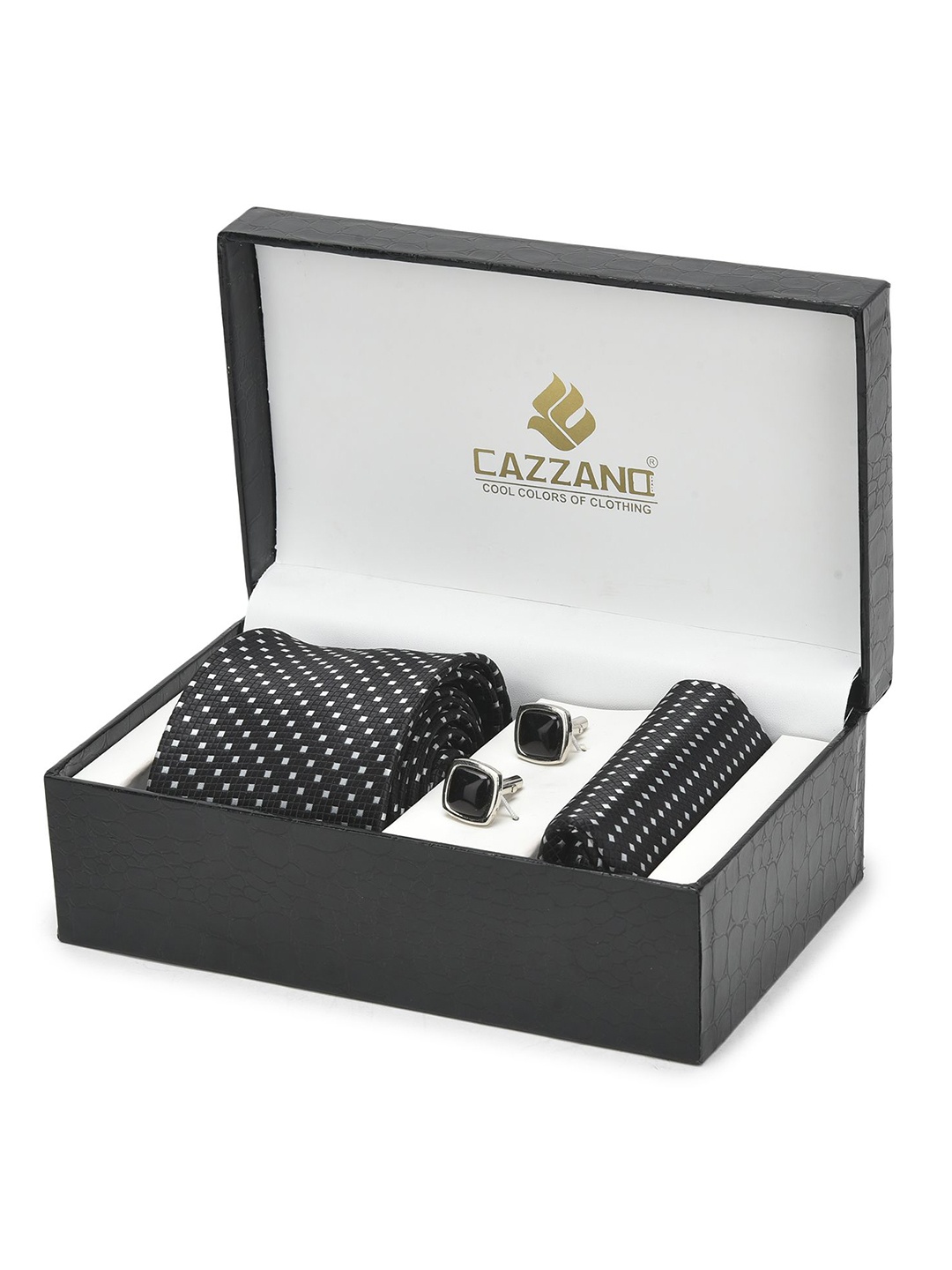 Cazzano Men Polka Dot Printed Slim Tie, Cufflink & Pocket Square Accessory Gift Set, Black
Cazzano Men Polka Dot Printed Slim Tie, Cufflink & Pocket Square Accessory Gift Set, Black