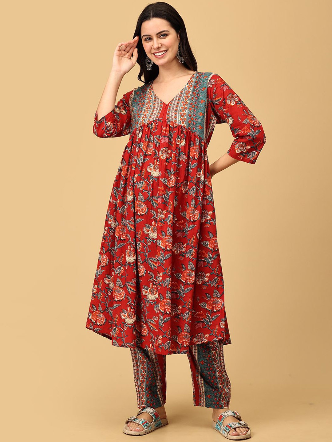The Mom Store Floral Empire Pure Cotton Maternity Anarkali Kurta with Pyjamas & Dupatta, Red
The Mom Store Floral Empire Pure Cotton Maternity Anarkali Kurta with Pyjamas & Dupatta, Red