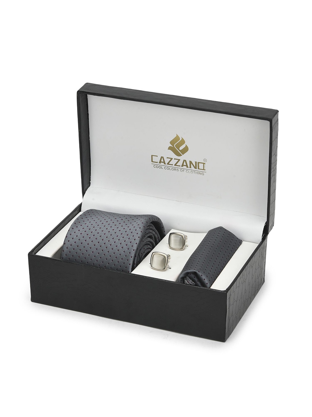 Cazzano Men Polka Dot Printed Slim Tie, Cufflink & Pocket Square Accessory Gift Set, Grey
Cazzano Men Polka Dot Printed Slim Tie, Cufflink & Pocket Square Accessory Gift Set, Grey