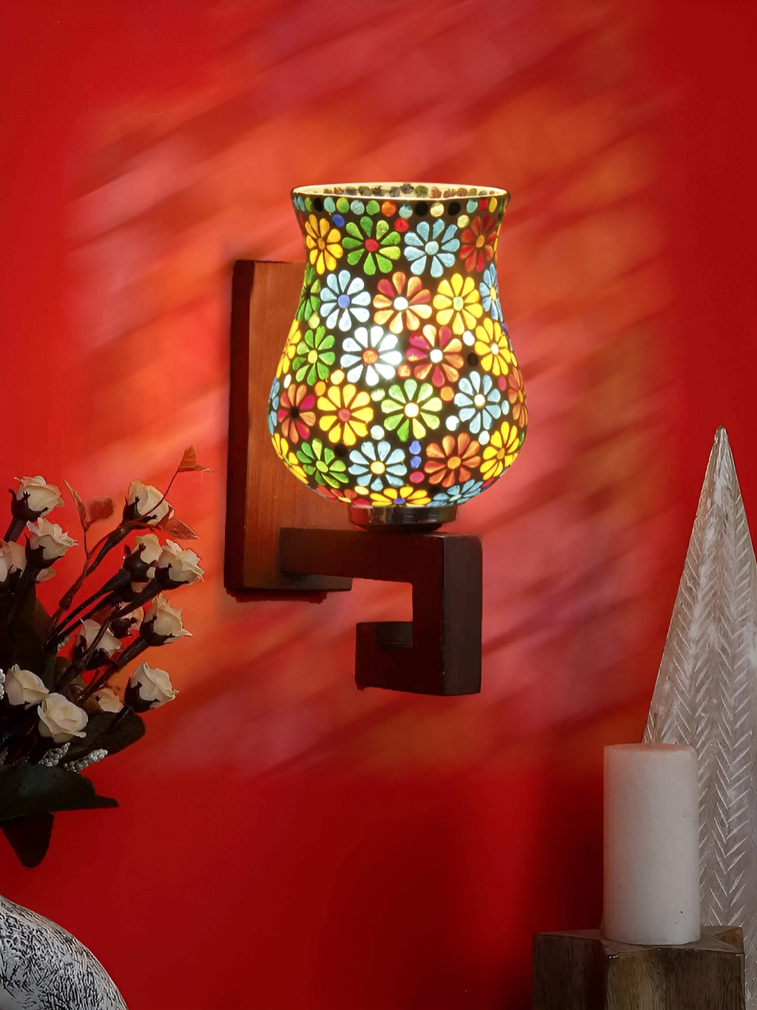 Devansh White & Blue Printed Wood Traditional Abstract Shaped Shaped Wall Lamp 
Devansh White & Blue Printed Wood Traditional Abstract Shaped Shaped Wall Lamp