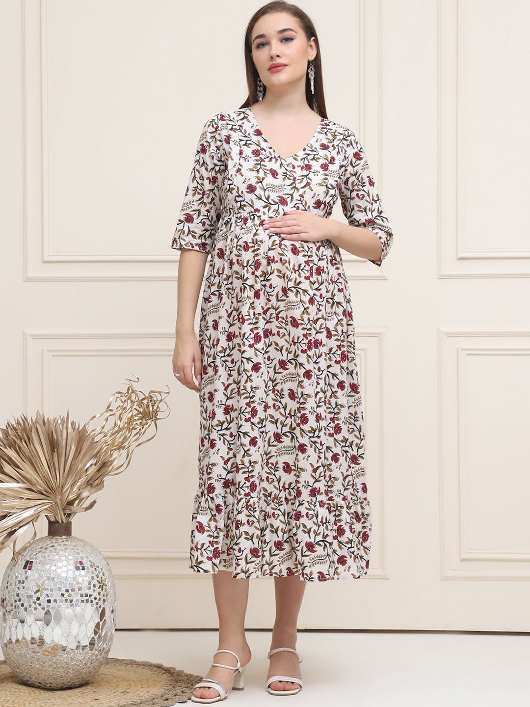 Frempy Women Floral Printed Pure Cotton Maternity Fit and Flare Midi Dress, Off white
Frempy Women Floral Printed Pure Cotton Maternity Fit and Flare Midi Dress, Off white