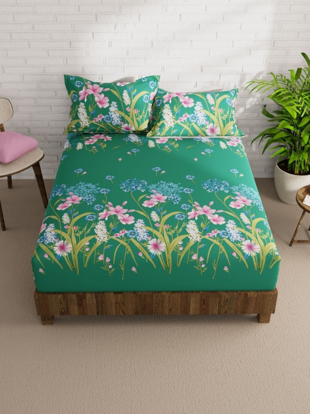 KOPA Envogue Teal Blue & White Floral 152 TC Cotton Queen Bedsheet With 2 Pillow Covers
KOPA Envogue Teal Blue & White Floral 152 TC Cotton Queen Bedsheet With 2 Pillow Covers