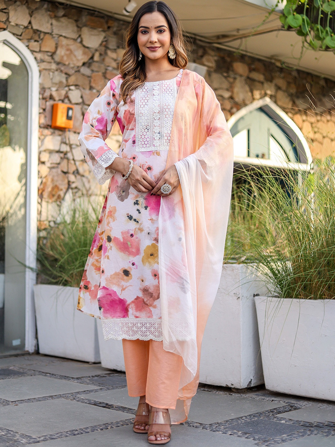 KALINI Women Ethnic Motifs Embroidered Regular Pure Cotton Kurta with Palazzos & With Dupatta, Cream
KALINI Women Ethnic Motifs Embroidered Regular Pure Cotton Kurta with Palazzos & With Dupatta, Cream