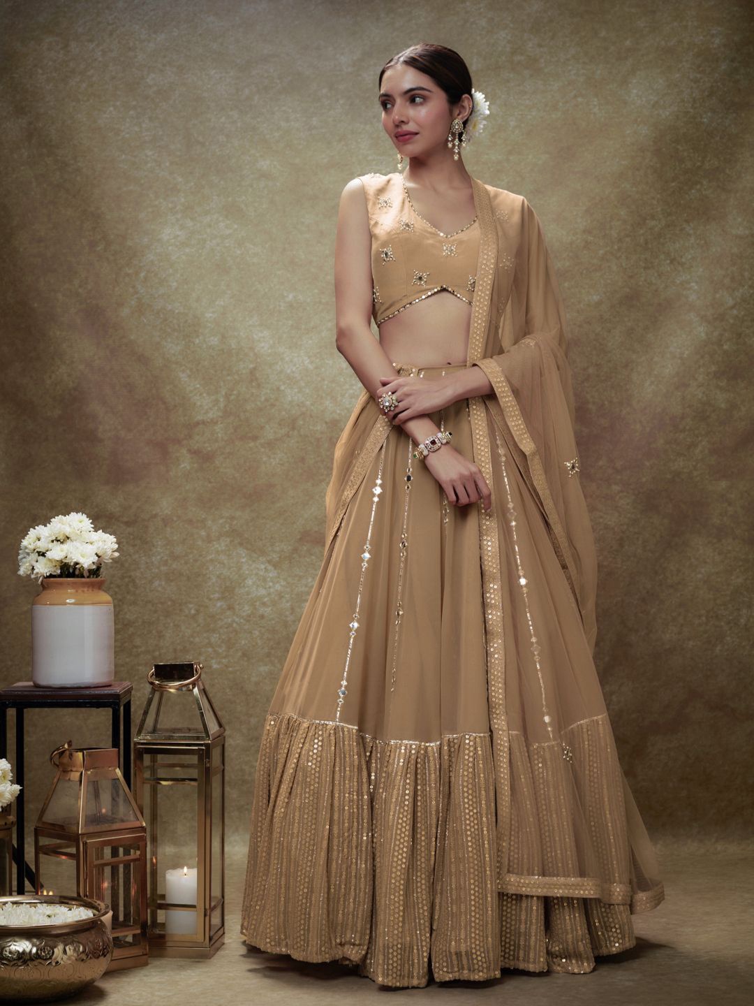 Renee Label Embroidered Mirror Work Ready to Wear Lehenga & Blouse With Dupatta, Beige
Renee Label Embroidered Mirror Work Ready to Wear Lehenga & Blouse With Dupatta, Beige