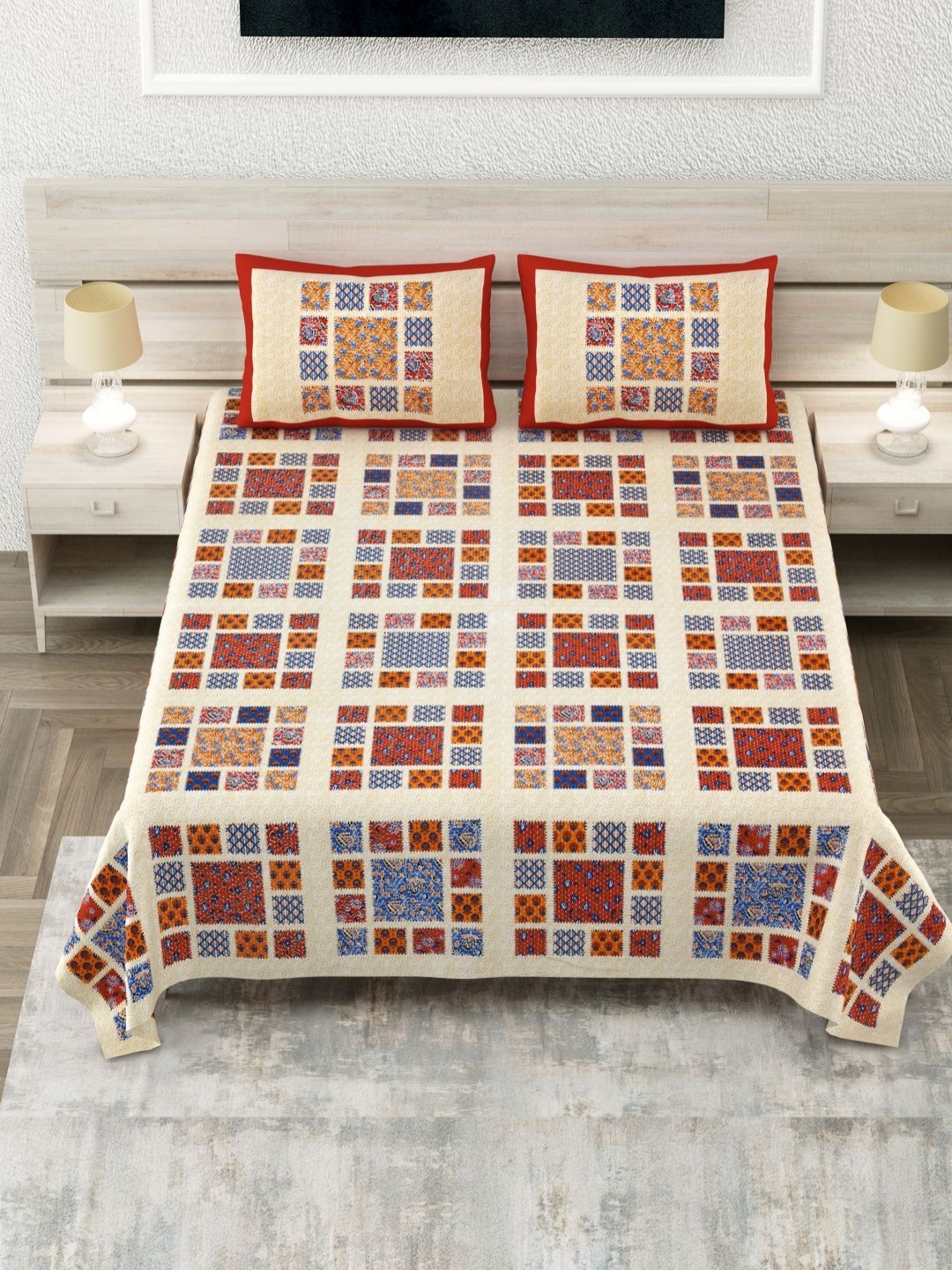 DOLLIFI Red Geometric Cotton 300 TC Double King Bedsheet & 2 Pillow Covers 2.75 m X 2.75 m
DOLLIFI Red Geometric Cotton 300 TC Double King Bedsheet & 2 Pillow Covers 2.75 m X 2.75 m