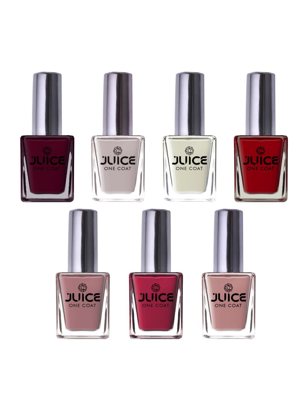 JUICE Set Of 7 One Coat Longlasting Finish with Quick Dry Nail Paint - 11 ml Each, Pink
JUICE Set Of 7 One Coat Longlasting Finish with Quick Dry Nail Paint - 11 ml Each, Pink