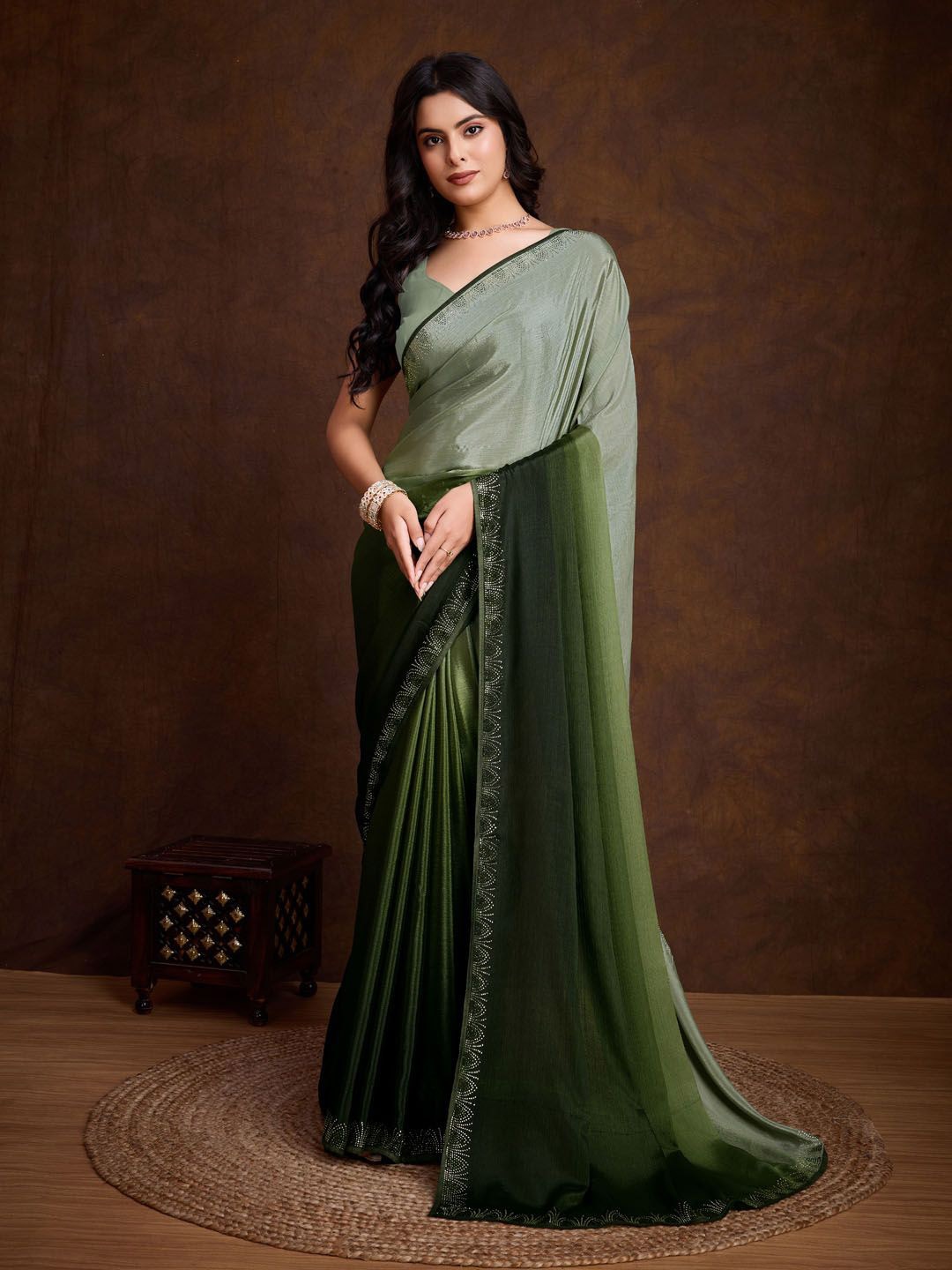 Meena Bazaar Ombre Beads and Stones Art Silk Saree with unstitched blouse piece, Green
Meena Bazaar Ombre Beads and Stones Art Silk Saree with unstitched blouse piece, Green