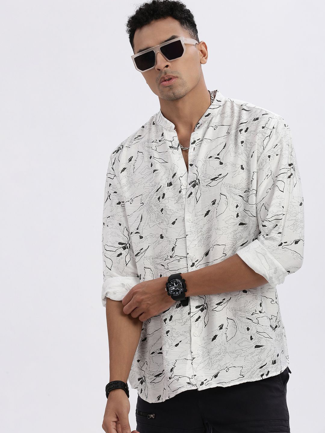 SHOWOFF Men Premium Mandarin Collar Abstract Printed Cotton Slim Fit Casual Shirt, White
SHOWOFF Men Premium Mandarin Collar Abstract Printed Cotton Slim Fit Casual Shirt, White